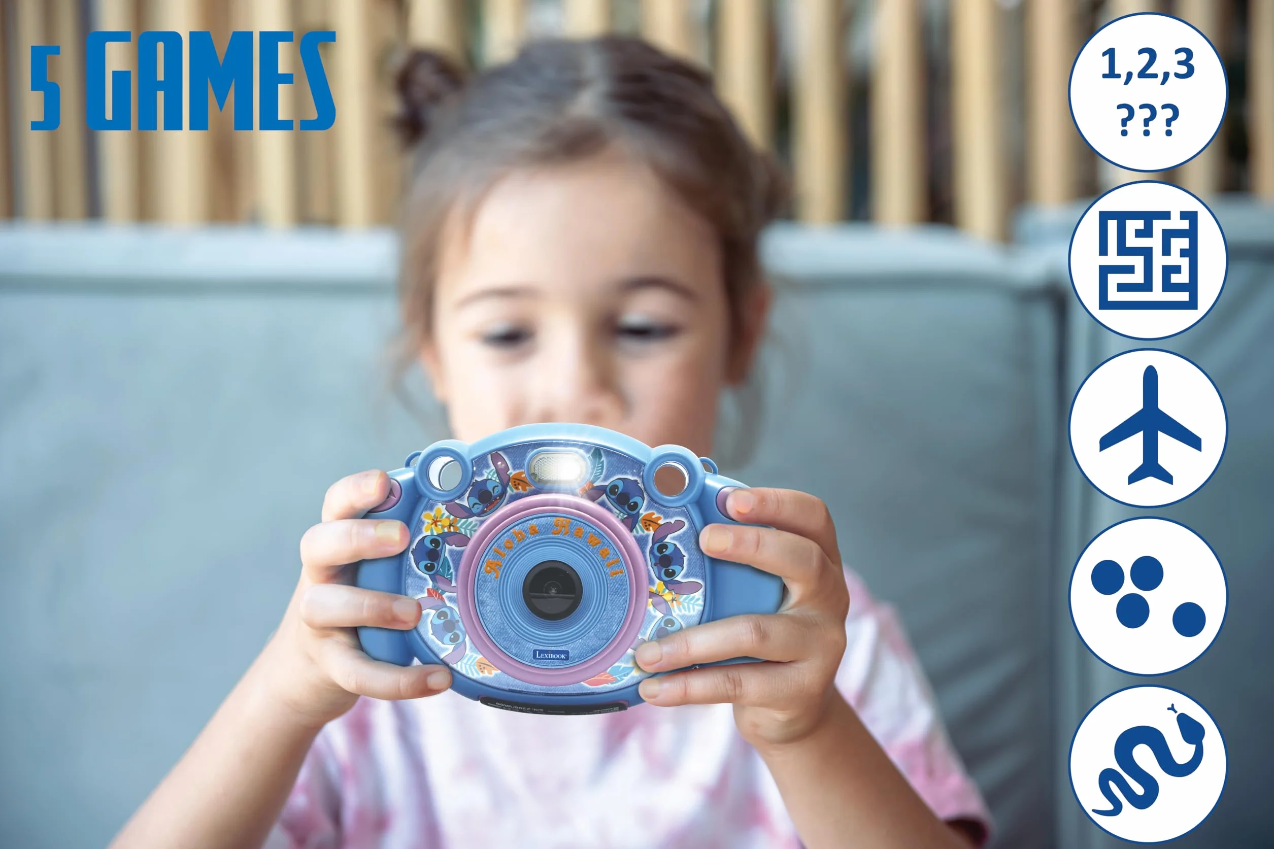 Lexibook DJ080D Disney Stitch-4 w 1 Kamera dla Dzieci z Funkcjami Zdjęć, Wideo, Audio i Gier