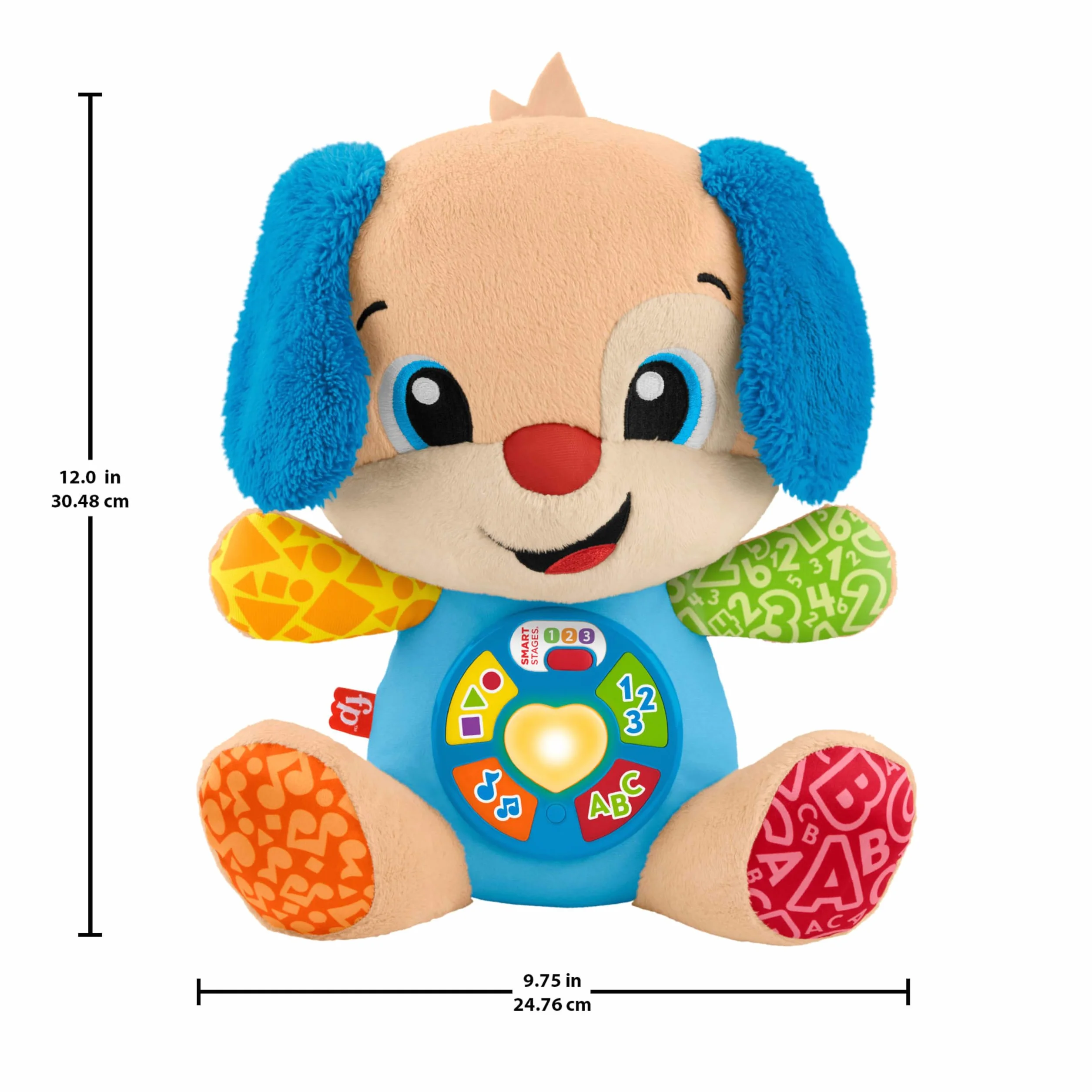 Fisher-Price Ucz się i śmiej! Szczeniaczek Uczniaczek - Poziomy nauki - Edukacyjna interaktywna zabawka, wersja wielojęzykowa: polski; węgierski; czeski; słowacki; angielski, piesek przytulanka, JFD27