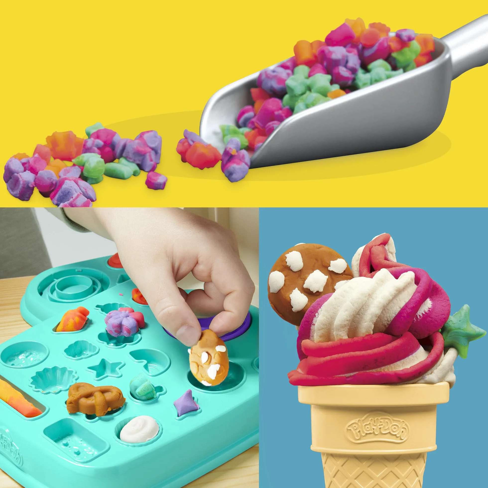 Play-Doh Ciastolina Zakręcone Tęczowe Lody | Lodziarnia, 5 Pojemników, w Tym 3 Dwukolorowe, i 7 Akcesoriów | Zabawka dla 3-Latka i Przedszkolaka | Prezent dla Dzieci, Dziewczynek i Chłopców