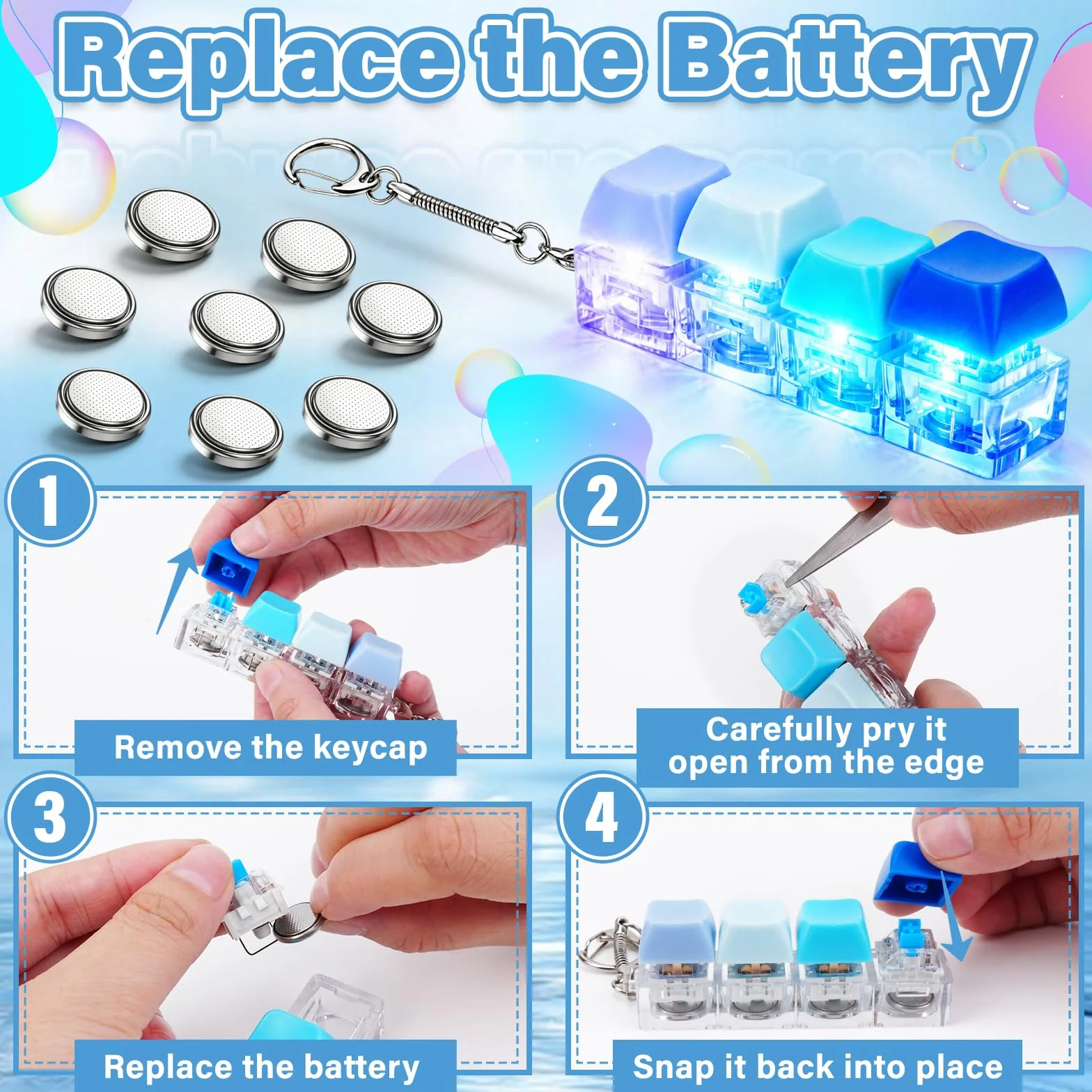 Zabawka Fidget Toys, 2 sztuki, zabawne, kolorowe zabawki fidget dla dorosłych ze światłem LED, klawiatura Fidget Keyboard, breloczek do kluczy, antystresowe, zabawka do strachu, biura, szkoły, podróży