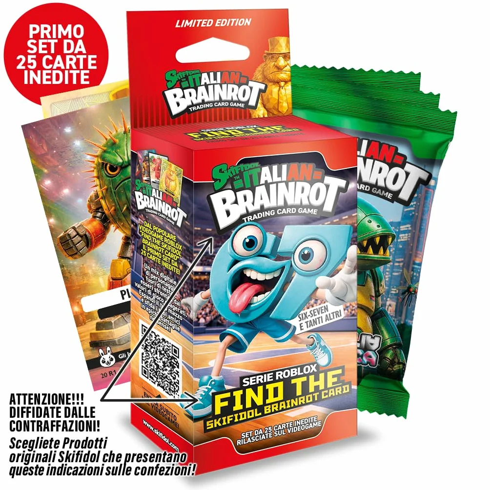 Generico Seria Roblox – Find The Skifidol Brainrot Card, Blister zawiera 25 niewydanych kart do gry i 14 kart do gry z serii Gamma - zestaw pierwszy