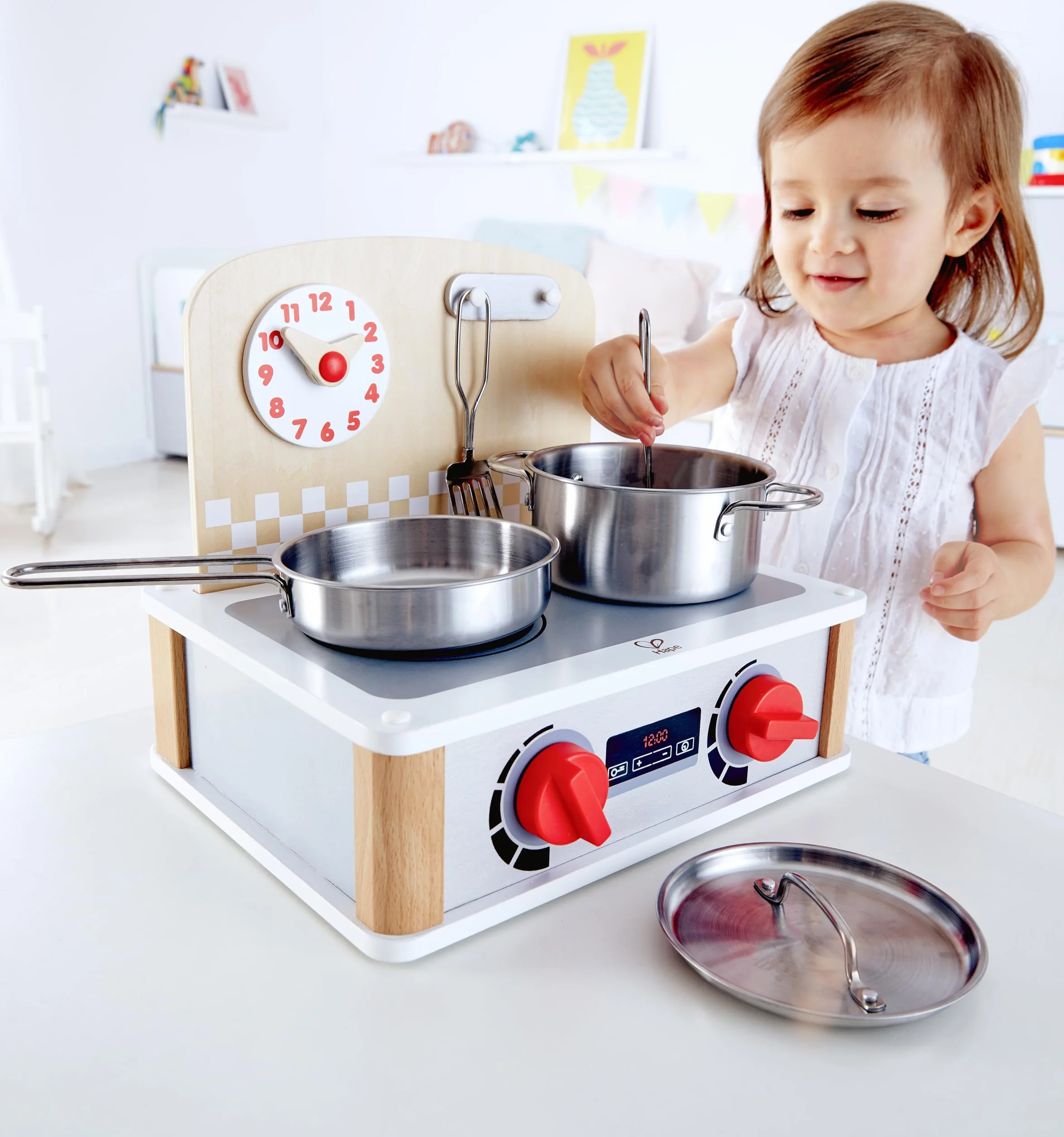 Hape 2-in-1 Kitchen & Grill Set, Pretend Play Realistic Role Play Cooking Toy Playset for Kids
