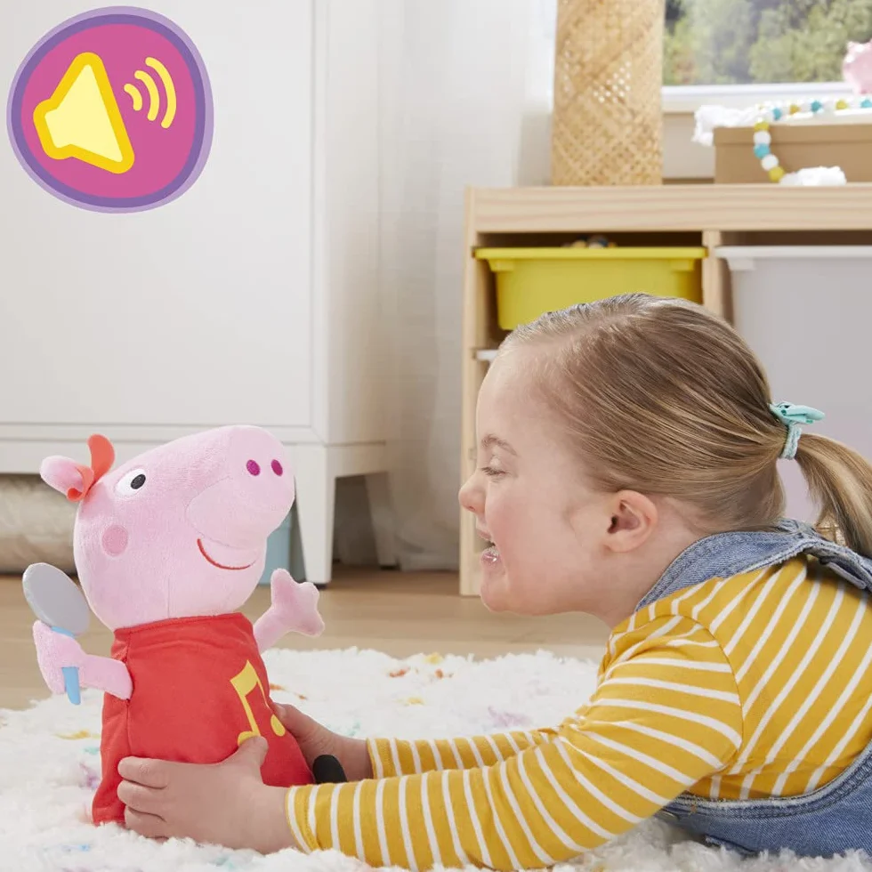 Peppa Pig Peppa Wanta, Śpiewający plusz z brokatową czerwoną sukienką i kokardą, śpiewaj 3 piosenki, od 3 lat