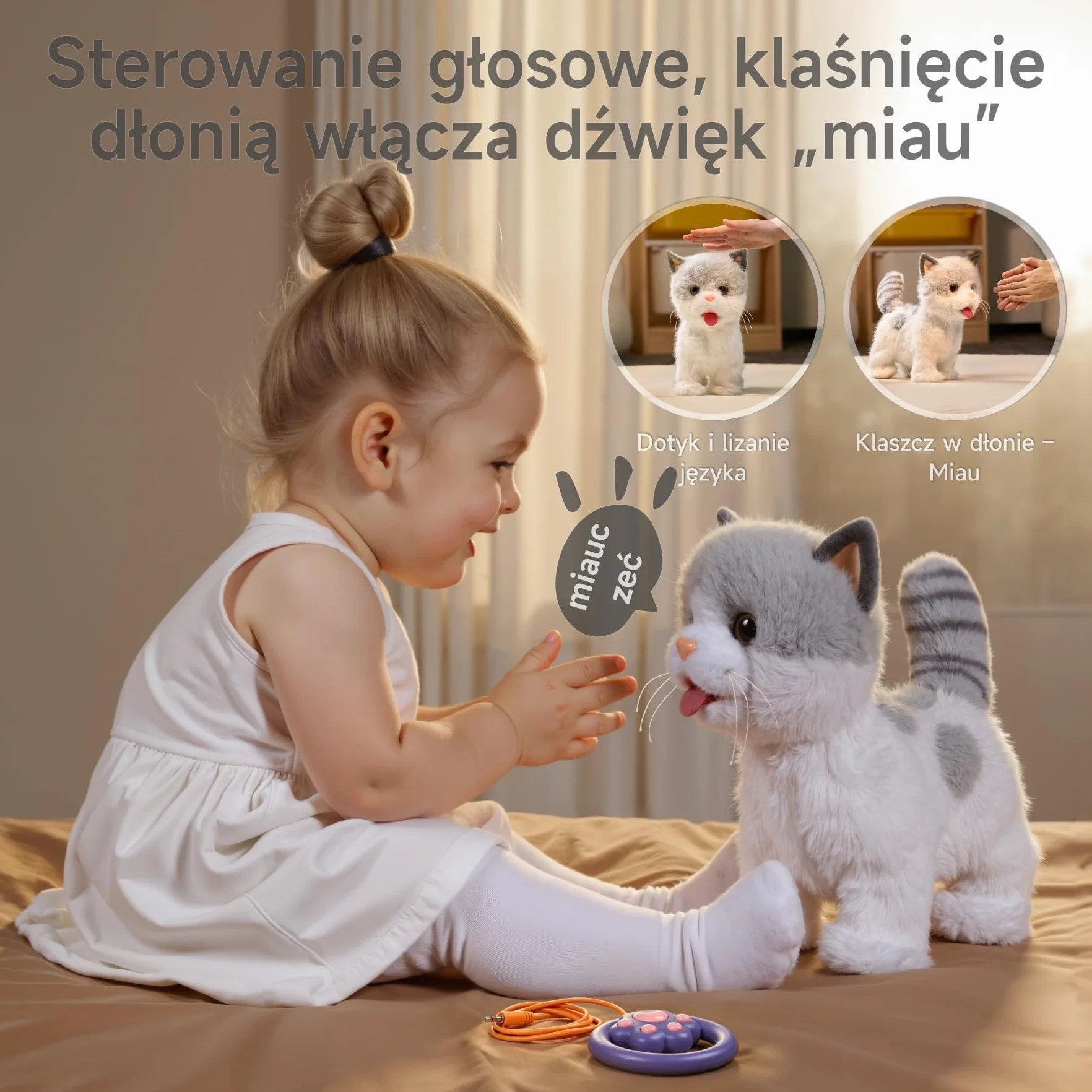 OR OR TU Chodzący kotek dla dzieci, pluszowy kot interaktywny zabawka dla dziewczynek i chłopców 3-7 lat