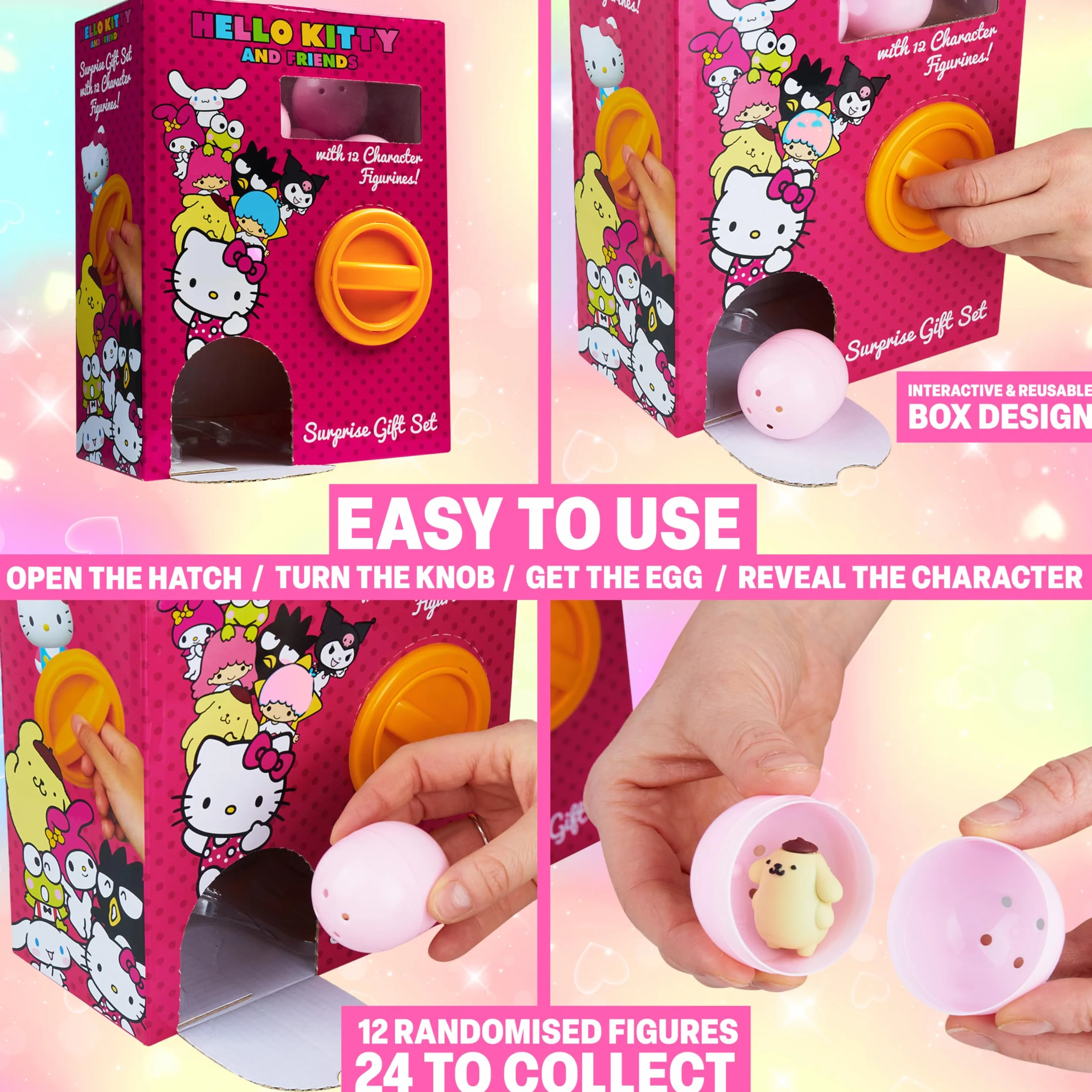 Hello Kitty Sanrio Zestaw figurek 3D, 12 szt., Kuromi Cinnamoroll, kolekcjonerska miniaturowa figurka w kapsułkach, dekoracje biurka i stołu, prezenty dla niej (losowe 12 szt.)