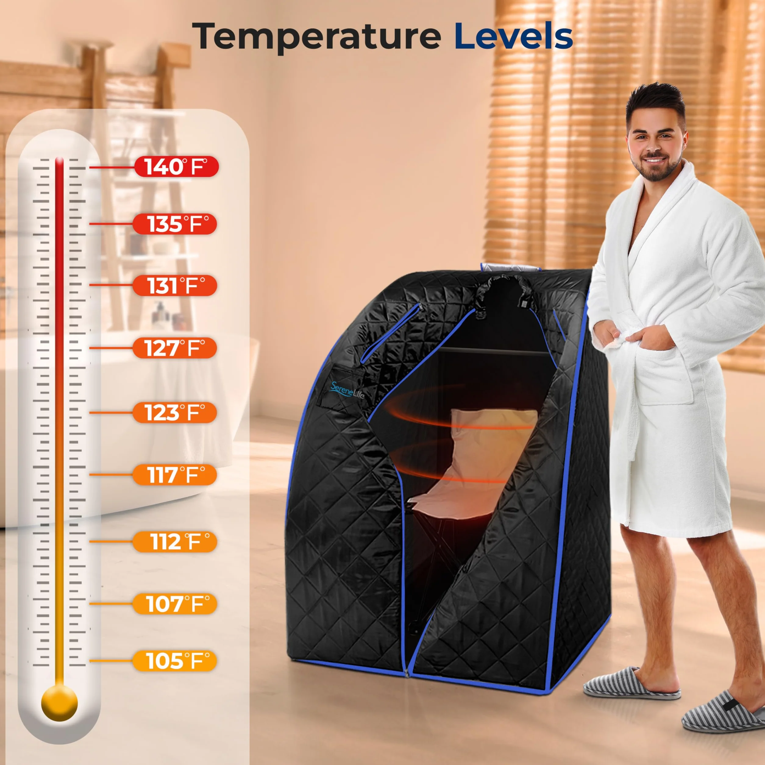 SereneLife Sauna przenośna sauna na podczerwień domowa jedna osoba z podgrzewaną podkładką pod stopy i przenośne krzesło