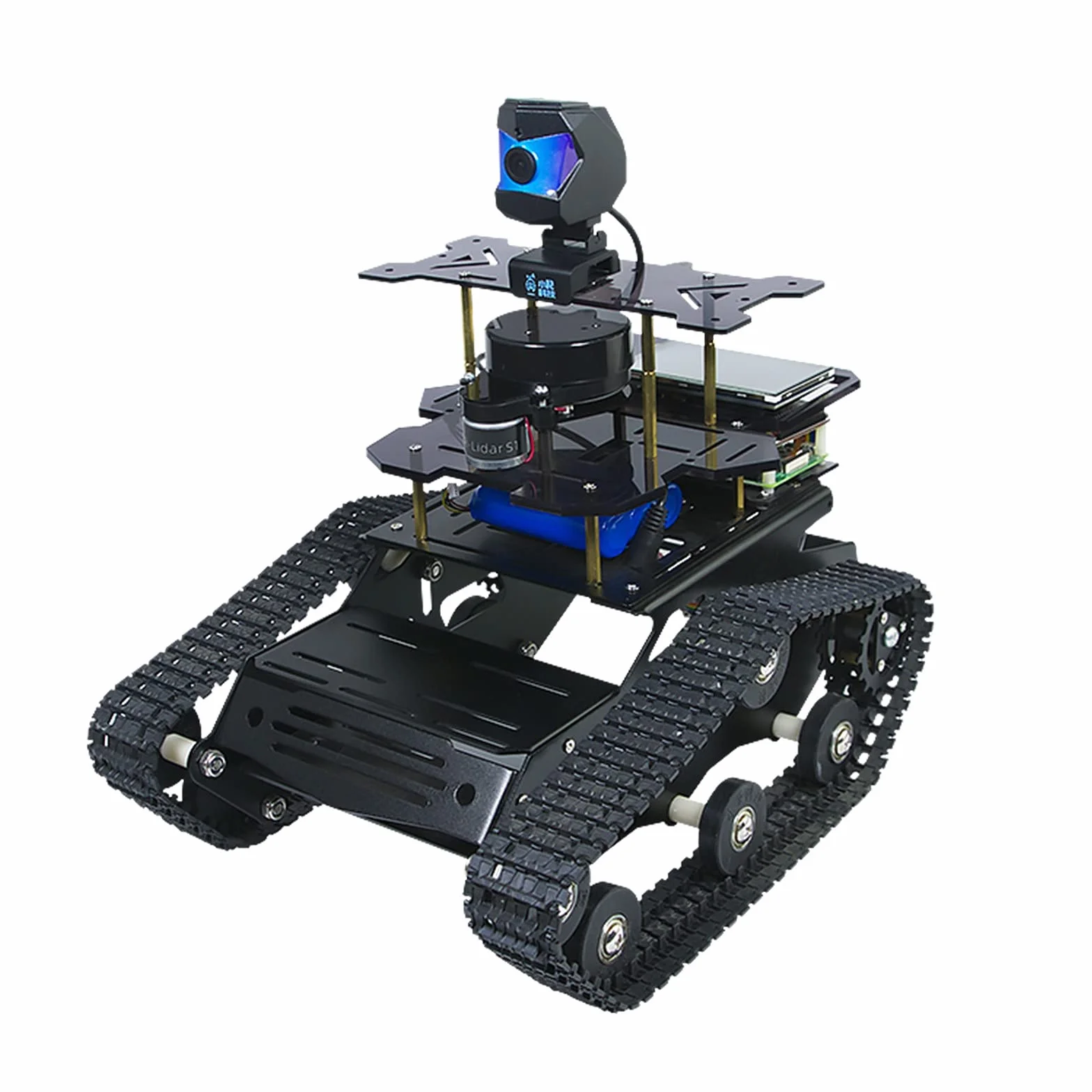 AI Raspberry Pi 4B Robot Kit z radarem ROS SLAM Smart Car Robotic Tank Buduj mapy samodzielną nawigację śledzenie rozpoznawania obiektów (czarny, Raspberry Pi 4B 4GB)