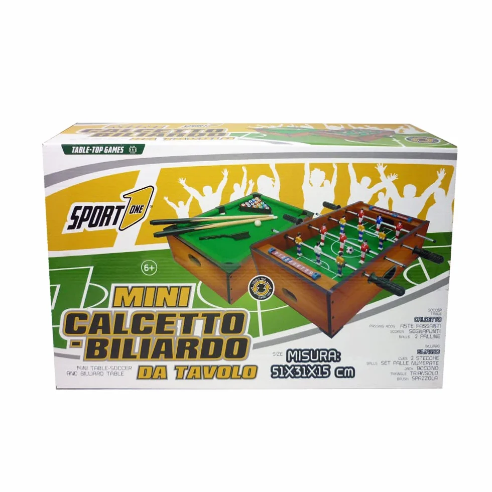 Sport One Sport1 mini stół do gry planszowej 2 w 1, piłkarzyki 51 x 31 x 15 cm, 4 pręty ze znacznikami wyników i 2 piłkami, mały domowy bilard, pomysł na prezent, drewno