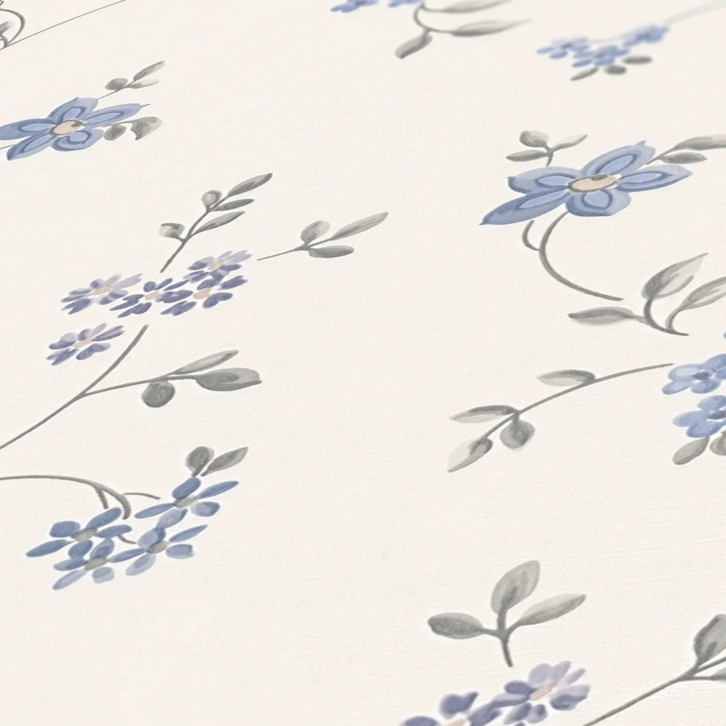 A.S. Création tapeta na fizelinie - tapeta floralna z motywem kwiatów w kremie, szarości i niebieskim - tapeta na fizelinie do różnych pomieszczeń - Papier ścienny o wymiarach 10,05 m x 0,53 m