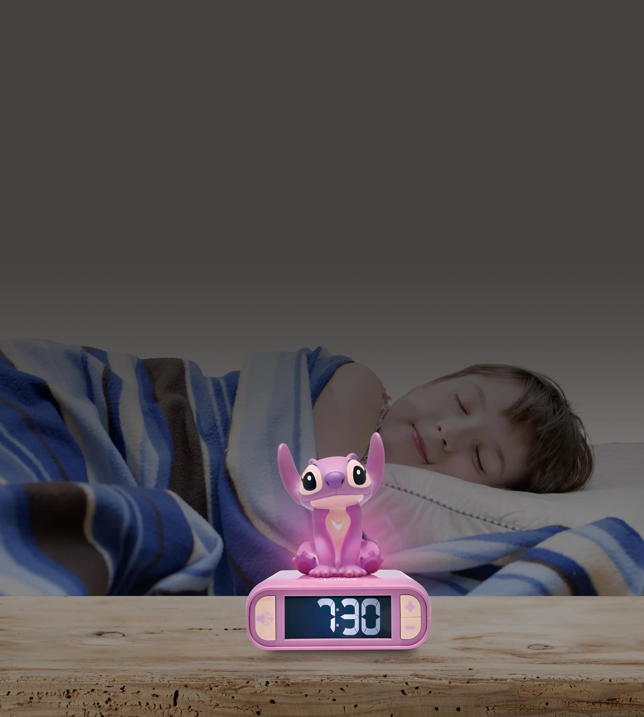 Lexibook, Disney Stitch, Budzik z Lampką Nocną Angel, Dźwięki i Melodie, Podświetlany Ekran LCD, LuminoUS, Drzemka, Różowy, RL800D1