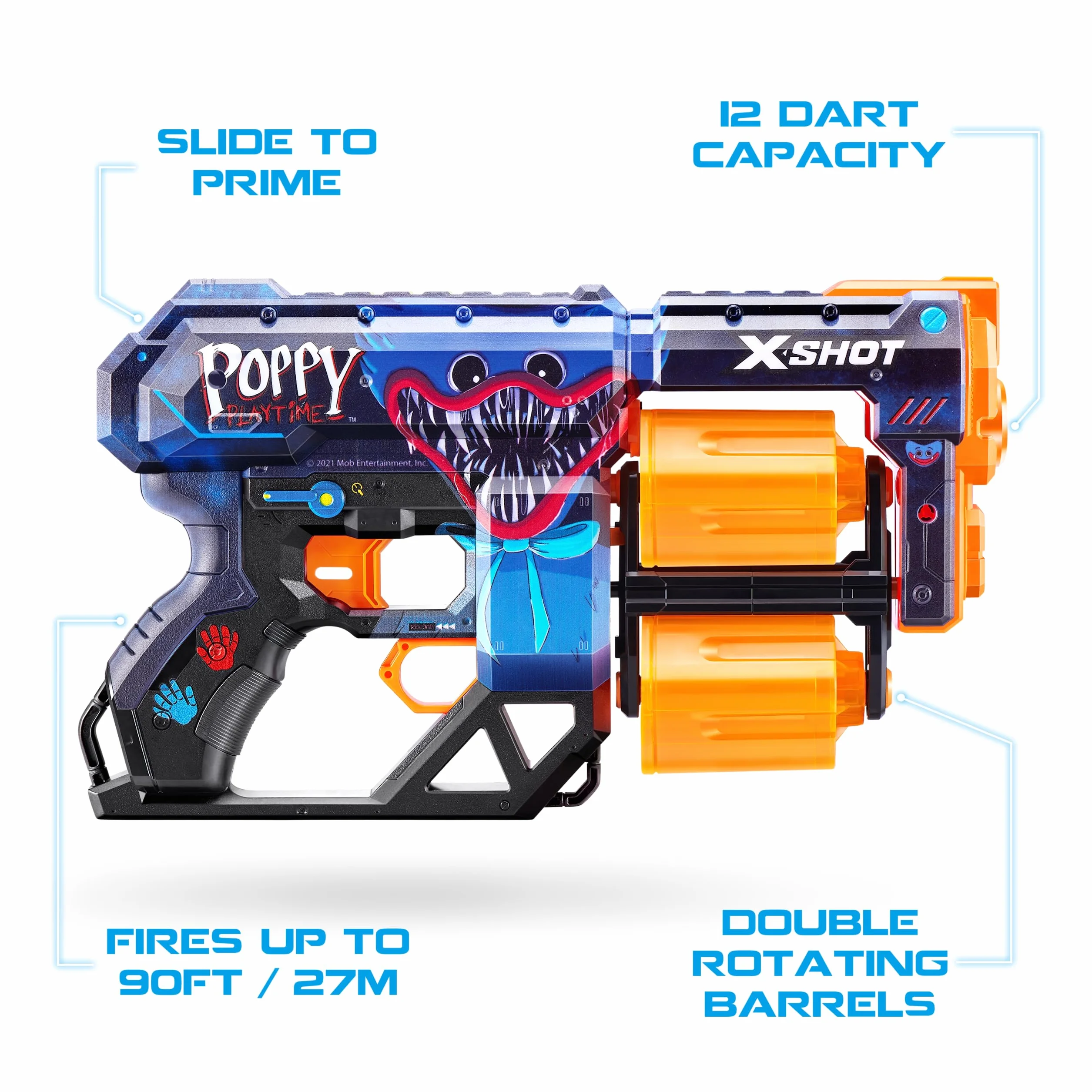 XSHOT- X-Shot Skins Dread, Poppy, 12 rzutek z pianką wyrzutnią, 36651