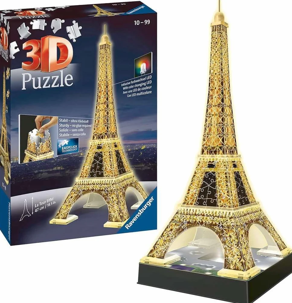 Ravensburger Puzzle 3D 12579 Ravensburger Wieża Eiffela 216 Elementów Puzzle 3D Budynki Nocą (12579) Dla Dzieci I Dorosłych. Technologia Easy Click - Każdy Element Pasuje Idealnie,Meerkleurig
