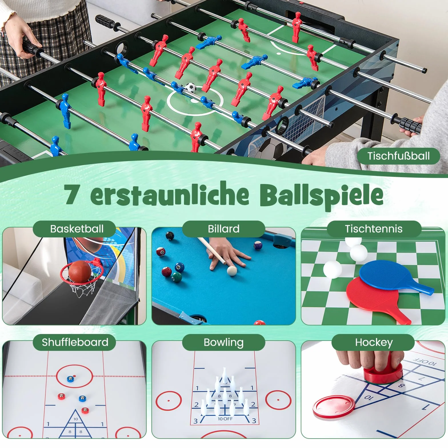 COSTWAY Zestaw stołowy 14 w 1, wielofunkcyjny, z piłkarzykami, hokejem, bilardem, tenisem stołowym, kręgielnim, shuffleboardem, szachami, kobietami i backgammonami, stół kombi dla dzieci i dorosłych