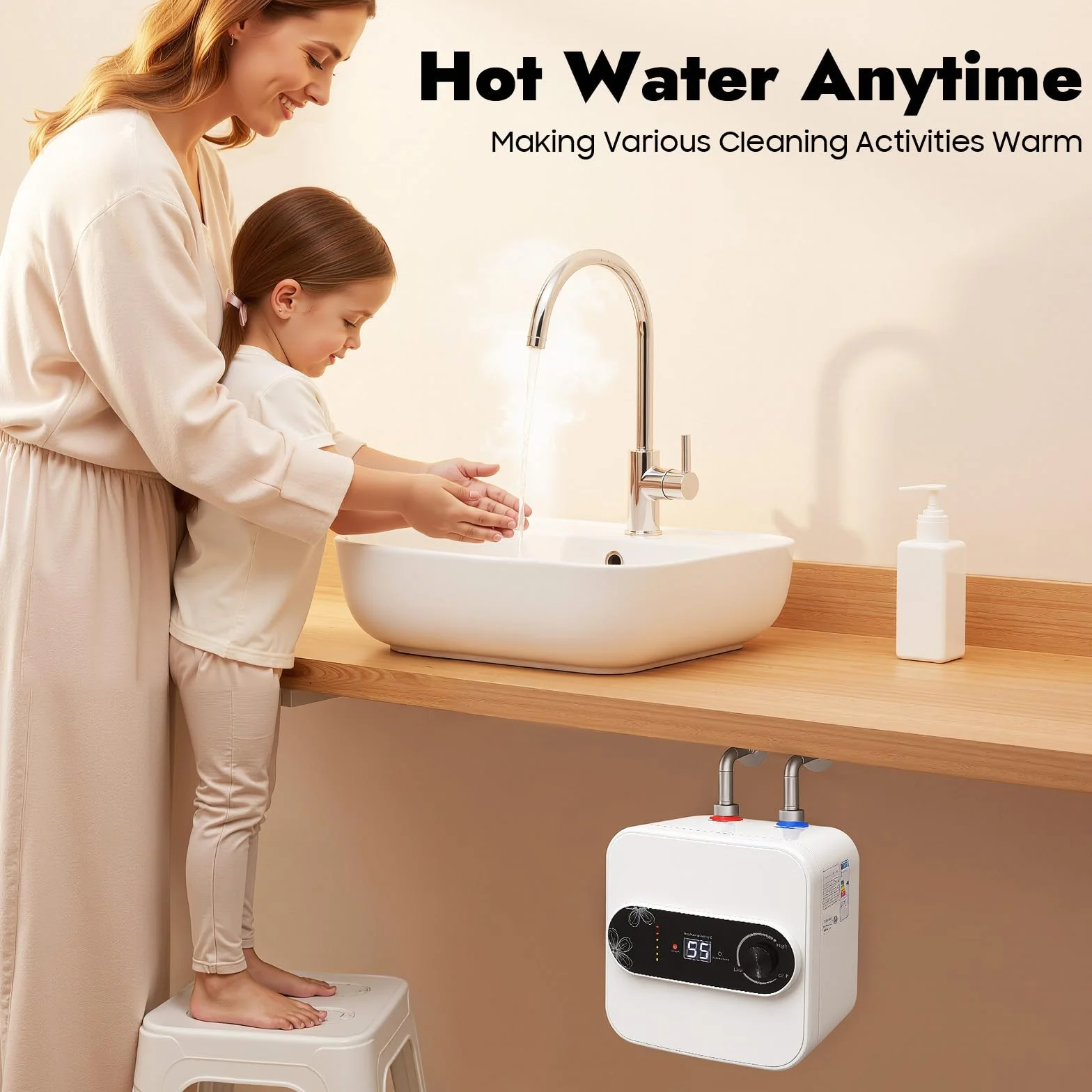 Mini podgrzewacz wody 10 l, urządzenie podszafkowe 1500 W, bojler 220 V, cyfrowy wyświetlacz LED, montaż na ścianie, wolnostojący, do kuchni, łazienki, umywalki, mały