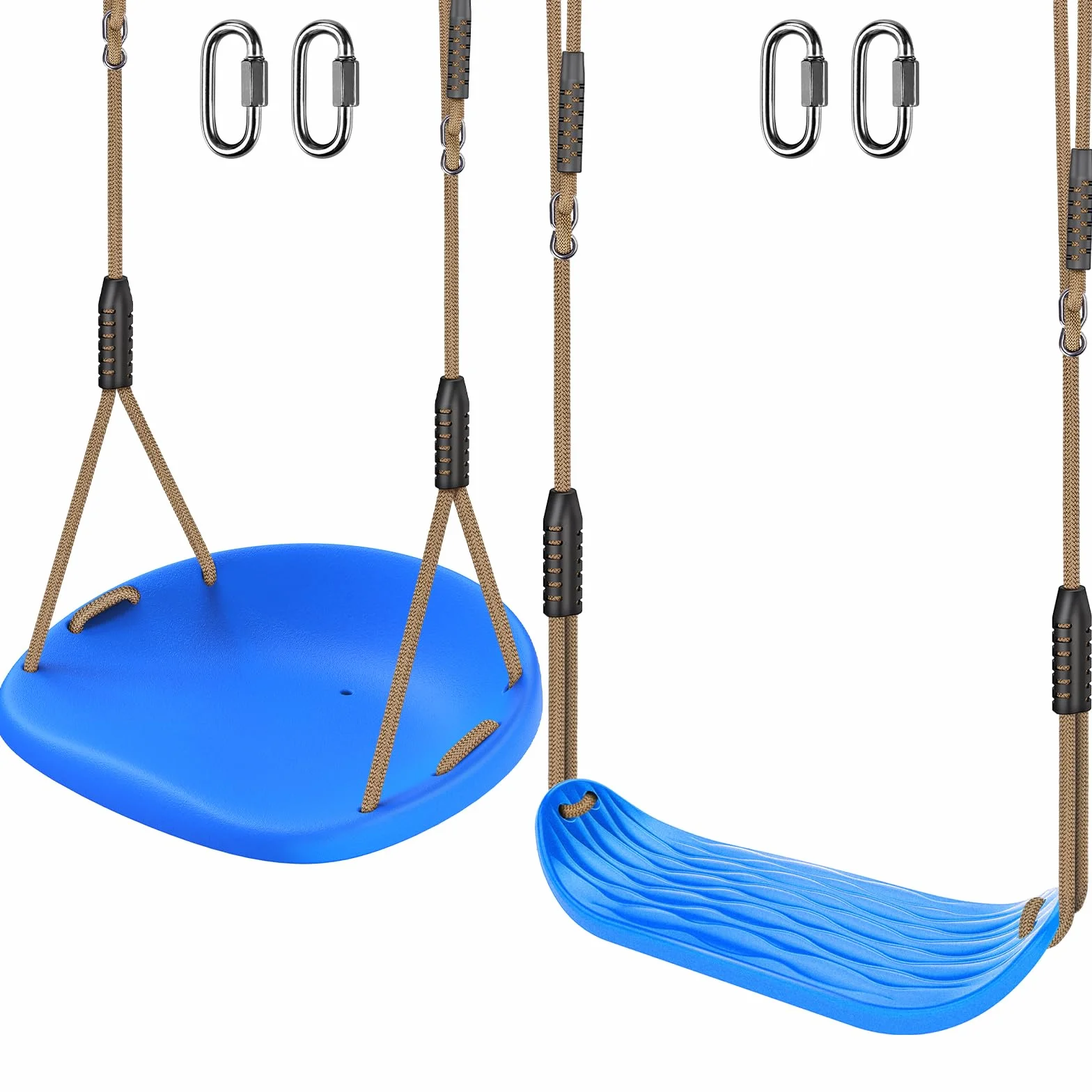 SELEWARE 2-pak wytrzymałych plastikowych foteli huśtawkowych z regulowaną linką i szybkim łączeniem, zapasowy zestaw huśtawek dla dzieci i dorosłych, do użytku wewnątrz i na zewnątrz, na podwórko