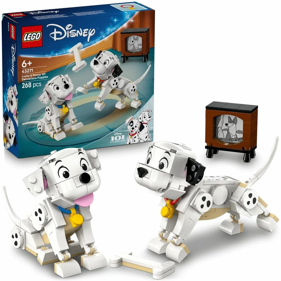 LEGO ǀ Disney Classic 101 dalmatyńczyków — Szczeniaczki Szczęściarz i Penny, zabawka konstrukcyjna, pomysł na prezent dla 6-latki, dziewczynki i chłopca, fanów klasycznych filmów i piesków 43271