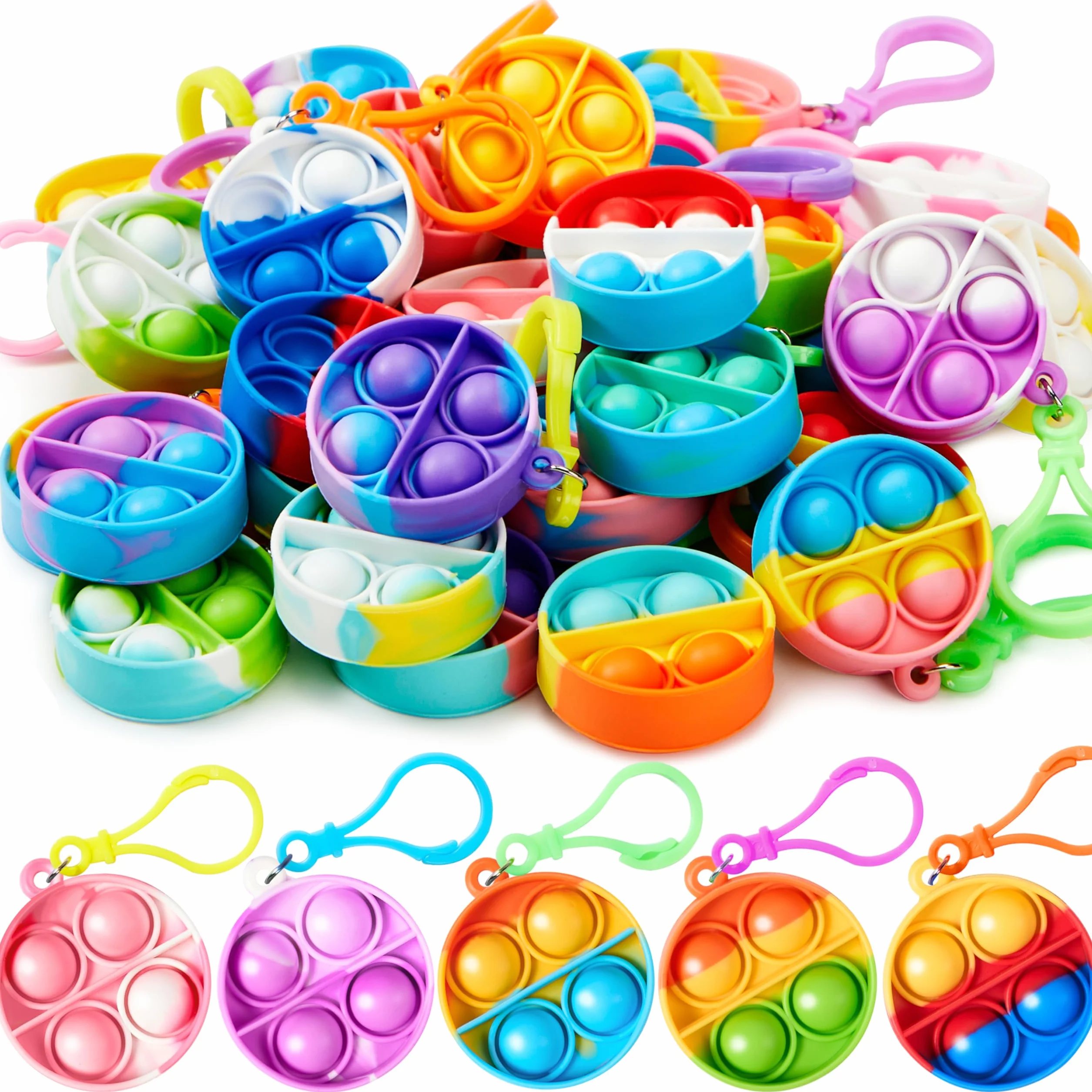 JOYIN 30 szt. wypełniaczy do torebek imprezowych dla dzieci, okrągłe zabawki Pop Fidget Kerings Mini Fidget dla dzieci, zabawka antystresowa, wyciskanie breloków, upominki na imprezę, prezenty dla