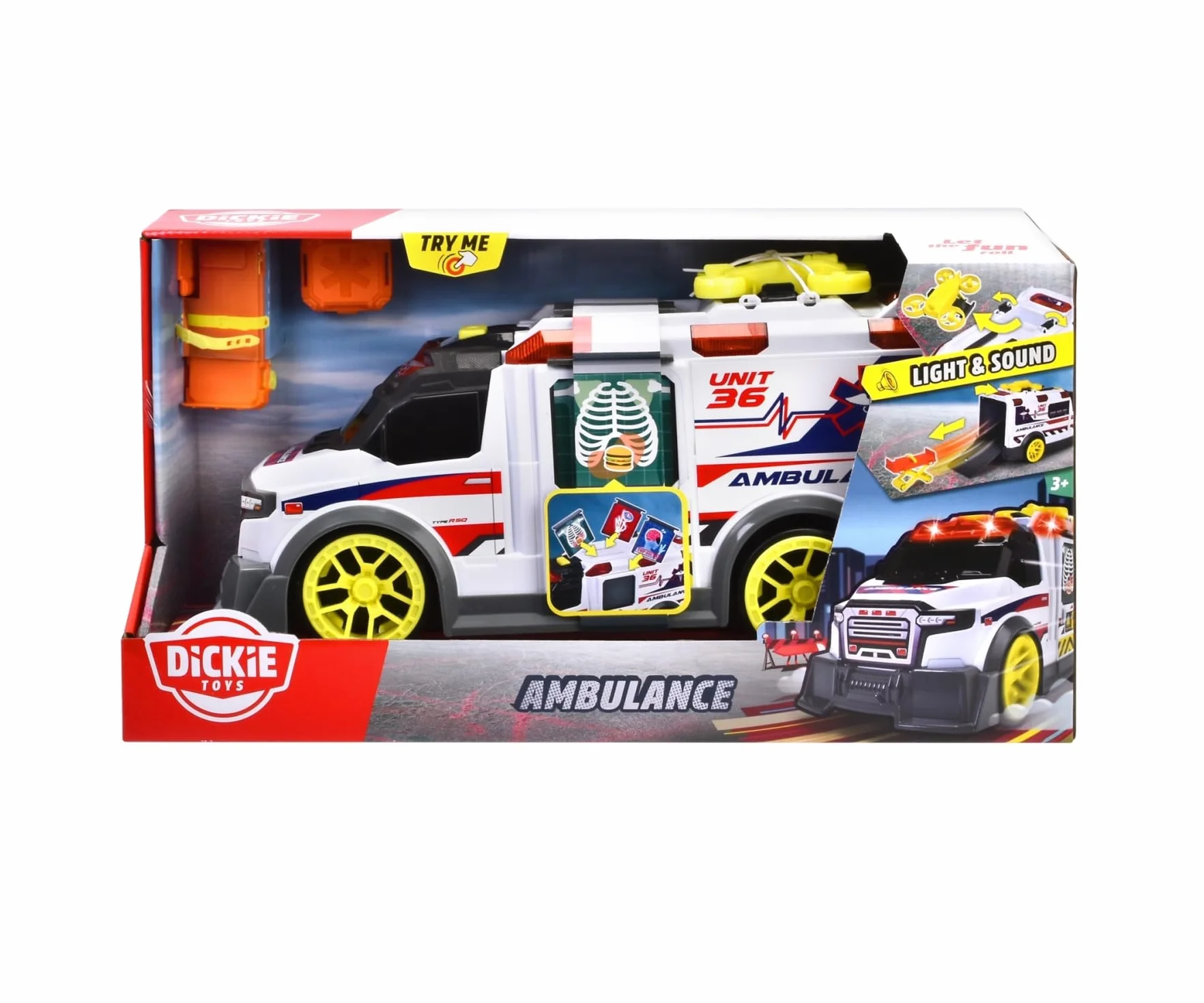 Dickie 203307003, ambulans, światło i dźwięk, ruchome elementy, 35,5 cm