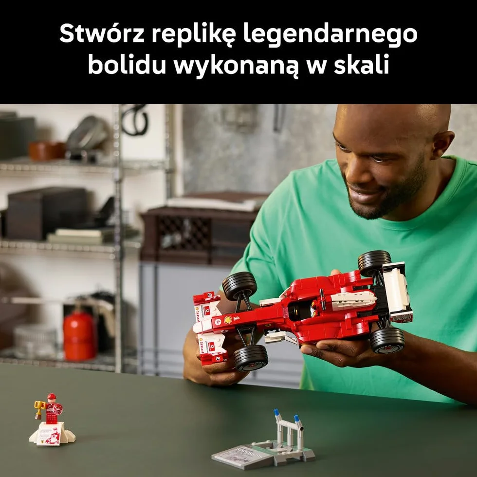 LEGO Icons Ferrari F2004 i Michael Schumacher, zestaw konstrukcyjny dla dorosłych z modelem bolidu F1, kolekcjonerski samochód wyścigowy, pomysł na prezent dla mężczyzny i kobiety 11375