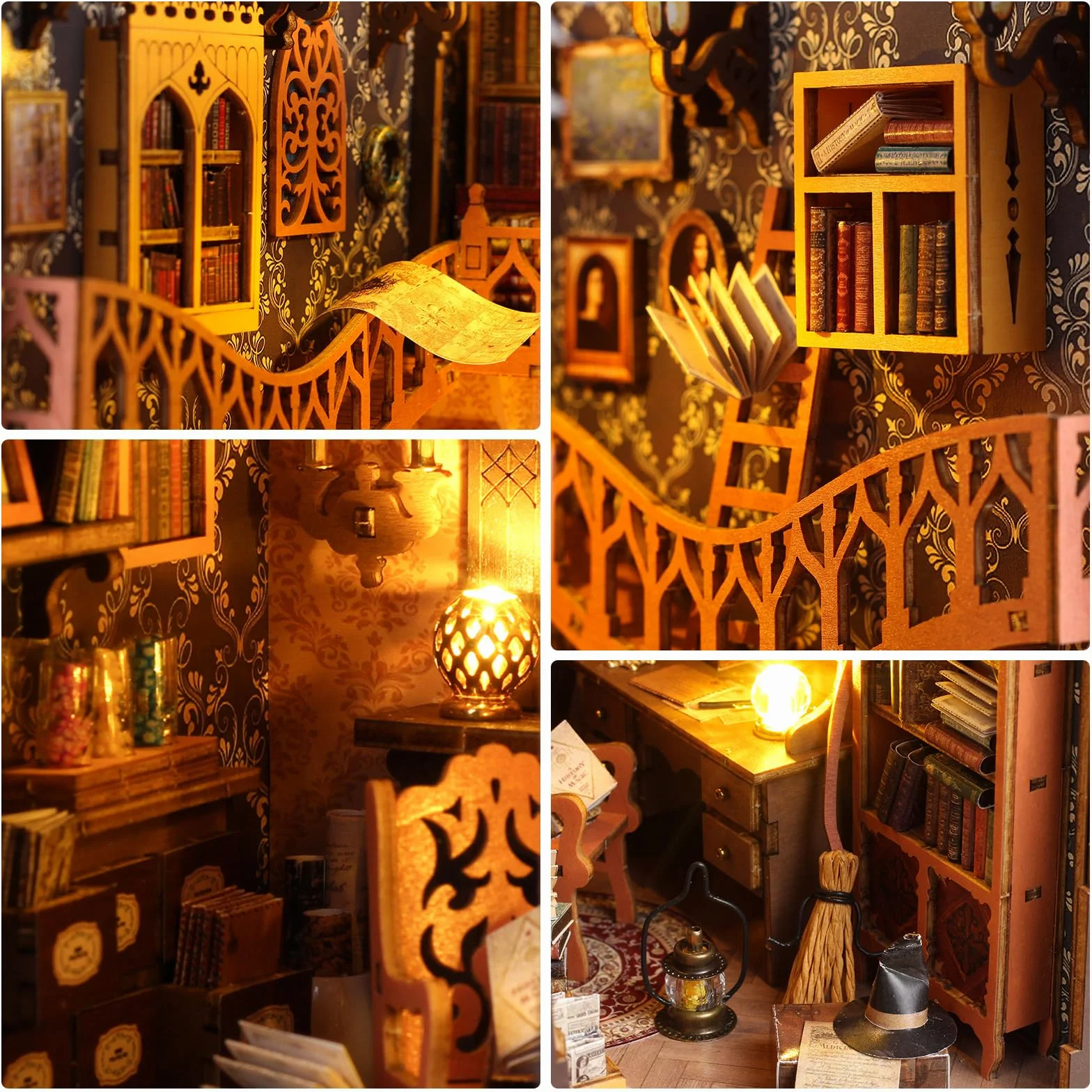 Zestaw do samodzielnego wykonania, miniaturowy domek dla lalek z oświetleniem LED, drewniana wkładka do puzzli 3D, idealna dla nastolatków i dorosłych, magiczna książka