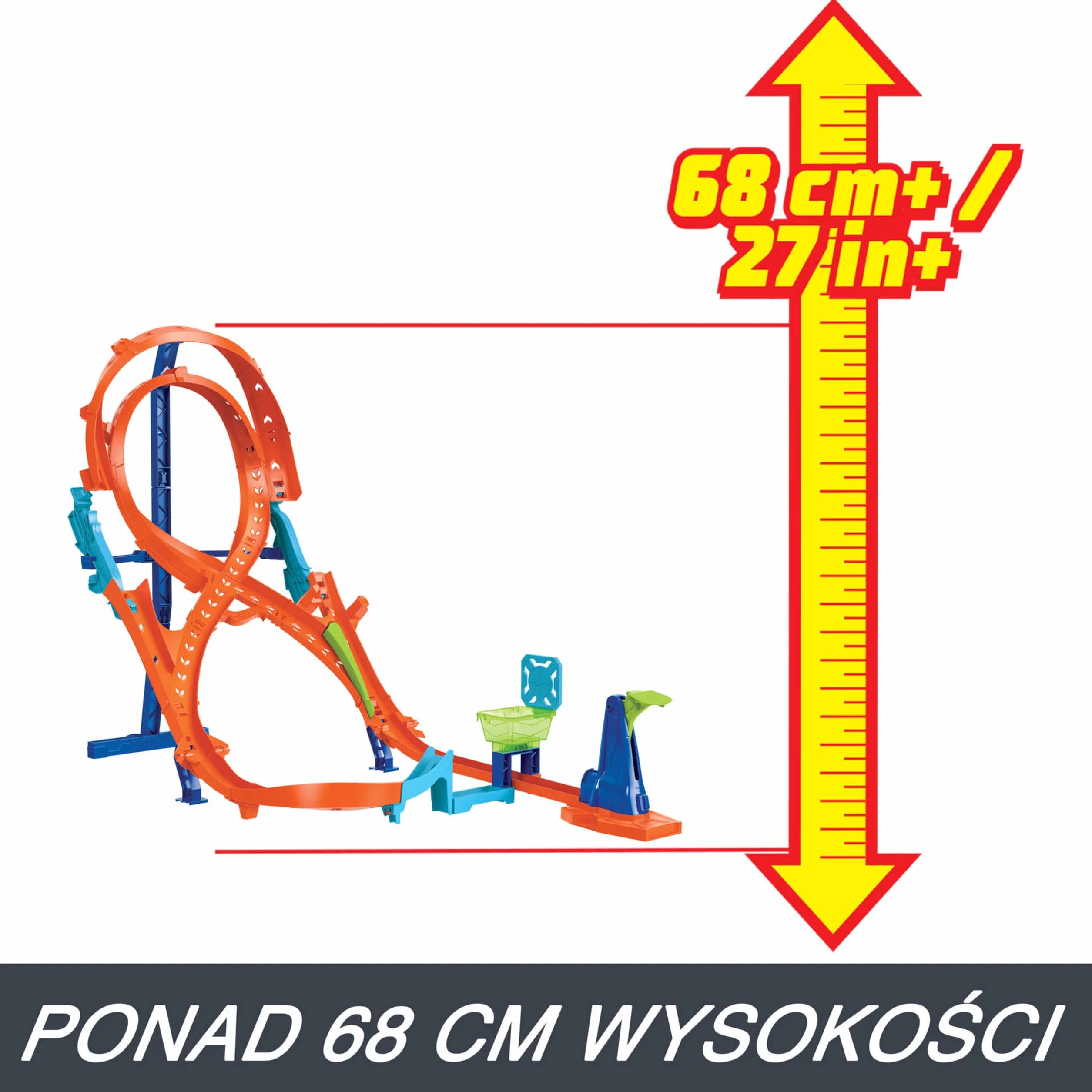 Hot Wheels Pionowy tor Ósemka Zestaw z 1 pojazdem Hot Wheels i torem w kształcie ósemki do wyścigów i popisów kaskaderskich, łączy się z innymi zestawami, łatwe przechowywanie dzięki składaniu, HMB15