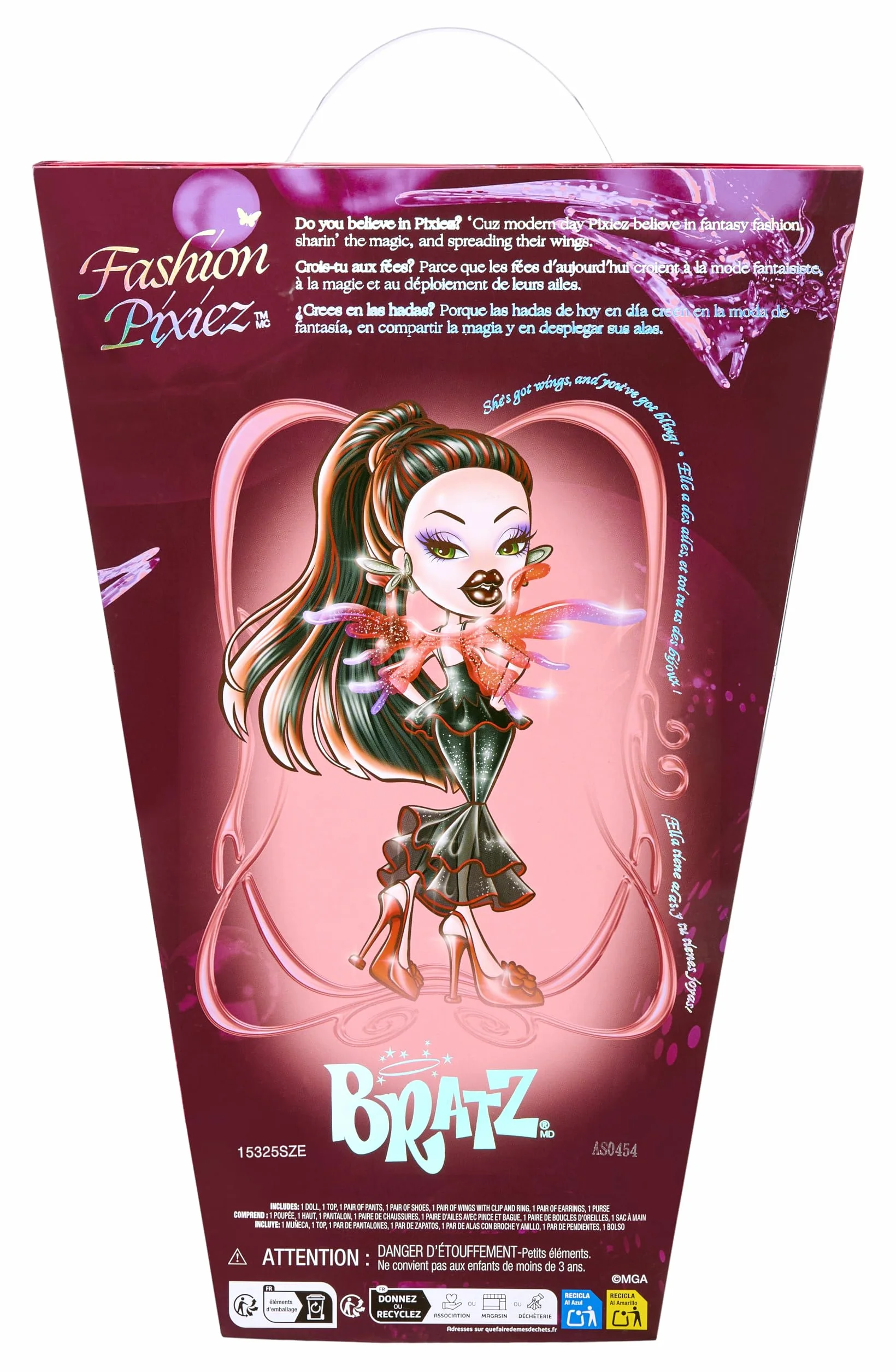Bratz Fashion Pixiez Lina - Kolekcjonerska Lalka Fantasy z Prawdziwymi Ubraniami i Akcesoriami, Skrzydła Zmieniają się w Pierścionek