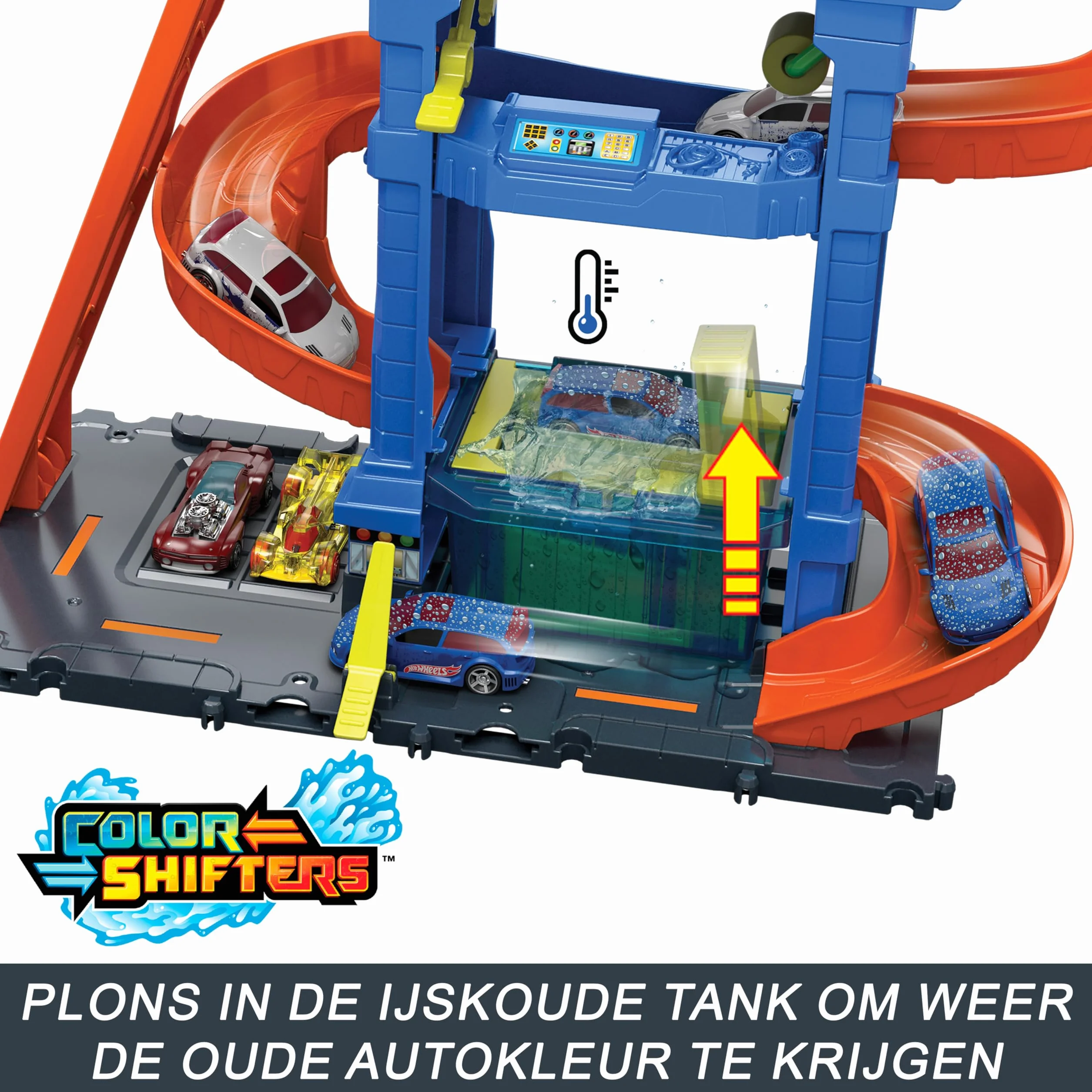 Hot Wheels City „Let's Race – Na start!” Netflix - Myjnia Odjazdowe zakręty Zestaw z 1 samochodzikiem Color Shifters w skali 1:64, HTN80