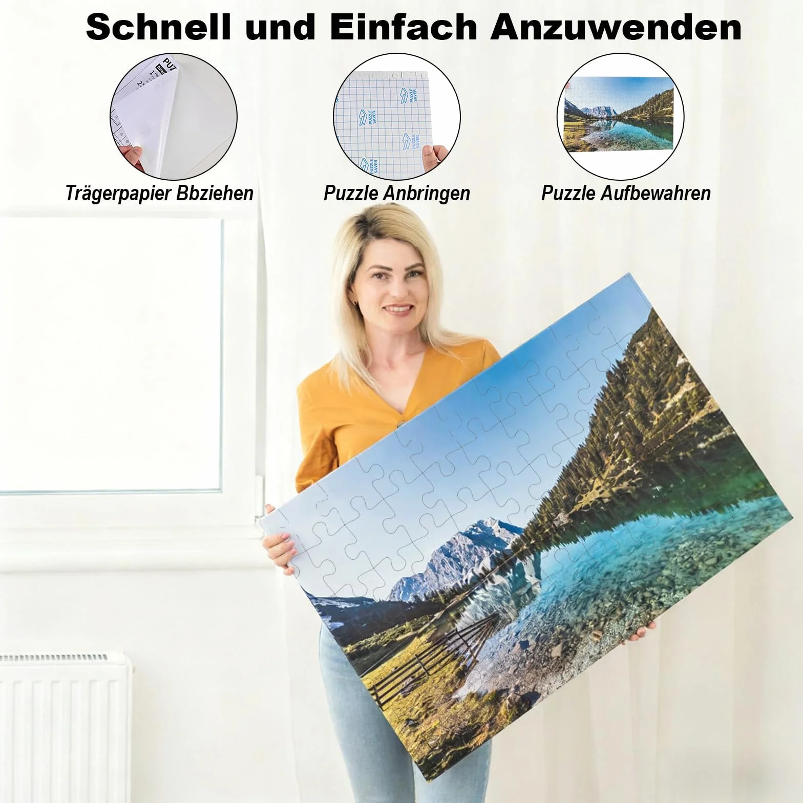 Faburo Puzzle folia samoprzylepna, 32 sztuki, super klej do puzzli, 4 x 1000 elementów / 8 x 500 części, 20 x 29 cm, folia samoprzylepna przezroczysta dla dzieci i dorosłych, do puzzli, przezroczysta