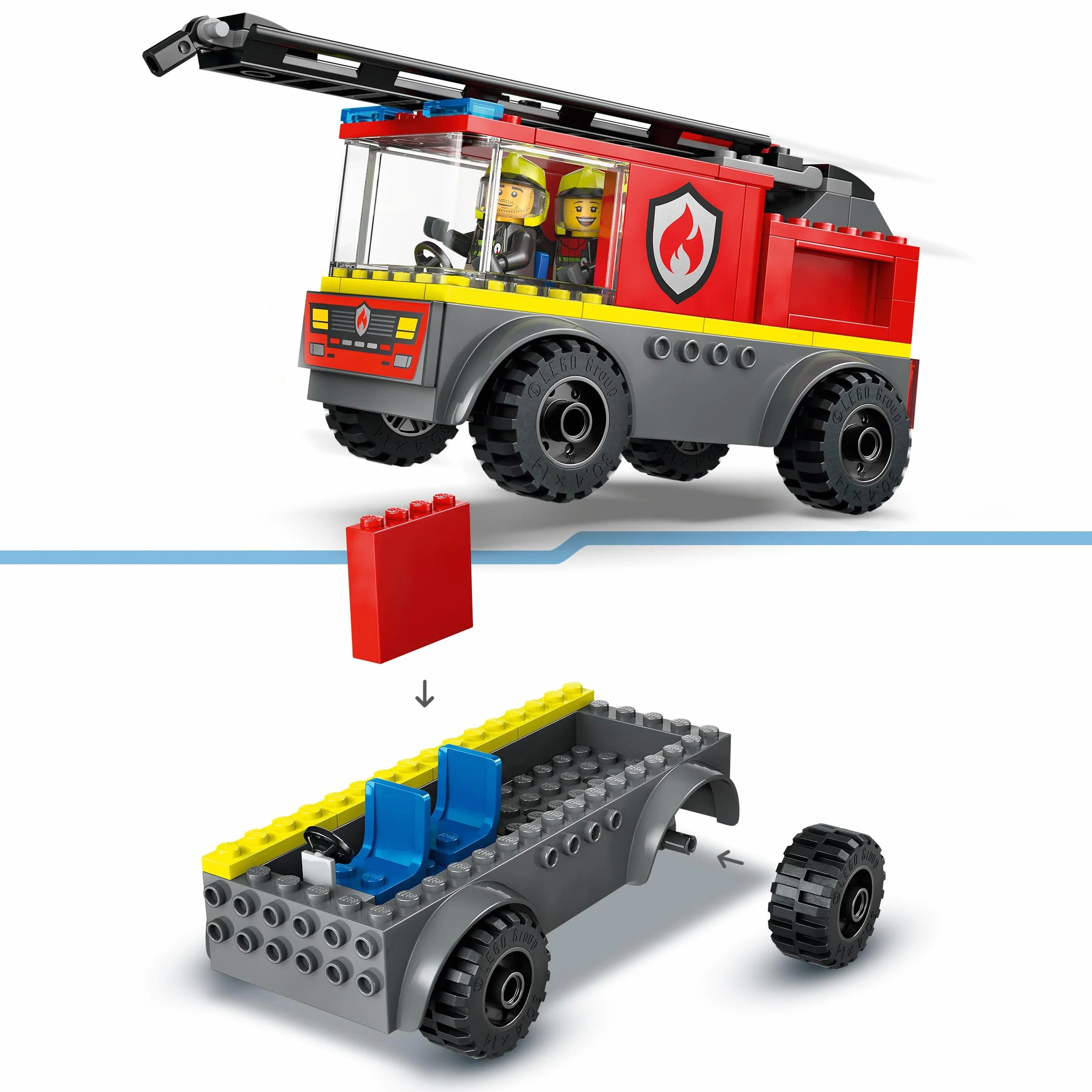 LEGO City Wóz Strażacki z Drabiną, Edukacyjna Zabawka dla Dziecka do Zbudowania, Pojazd z Minifigurkami Strażaków, Kreatywny Prezent dla 4-latka, dla Chłopca i Dziewczynki, dla Przedszkolaka, 60463