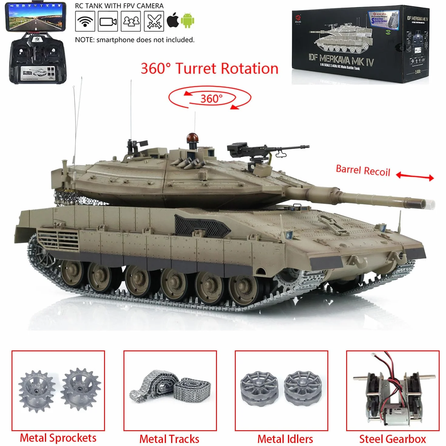 TOUCAN RC HOBBY 1:16 3958 RC Main Battle Tank IDF Merkava MK IV FPV Upgrade Edition