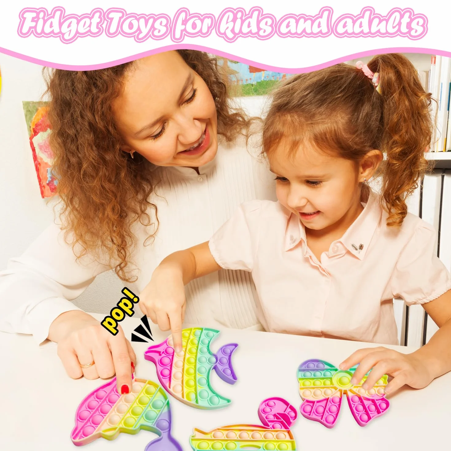 Yeefunjoy Push IT and POP Bubble, zestaw 4 zabawek Poppit Pop Fidget, zabawka sensoryczna, redukuje stres, prezent urodzinowy dla dorosłych i dzieci, aby złagodzić lęk i autyzm