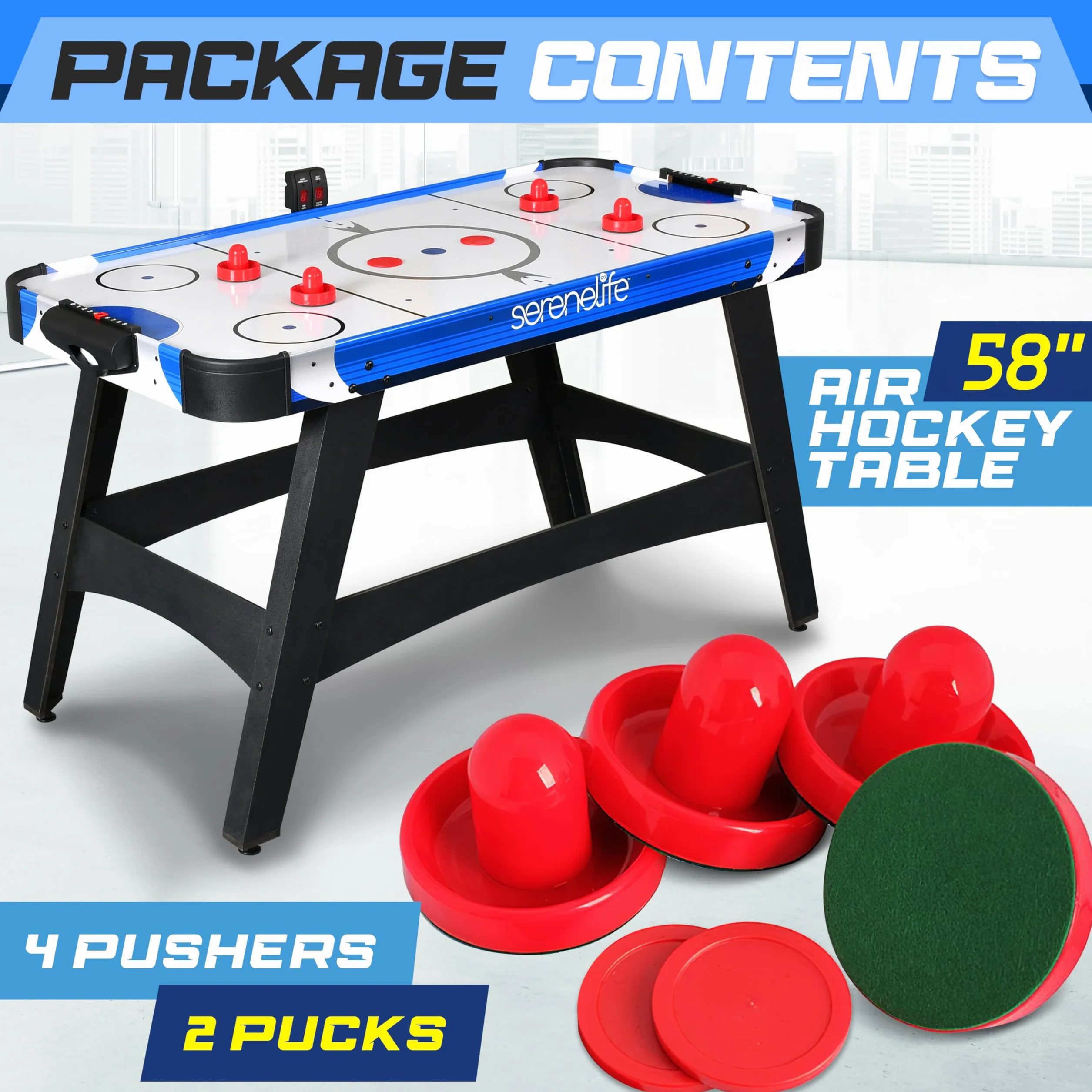 SereneLife Powered Air Hockey Table, 4,5 ft 54'' Sports Arcade Games, with Complete Accessories, Digital LED Scoreboard, wbudowany w Score Tracker, idealny dla dorosłych i dzieci, pokój gier domowych