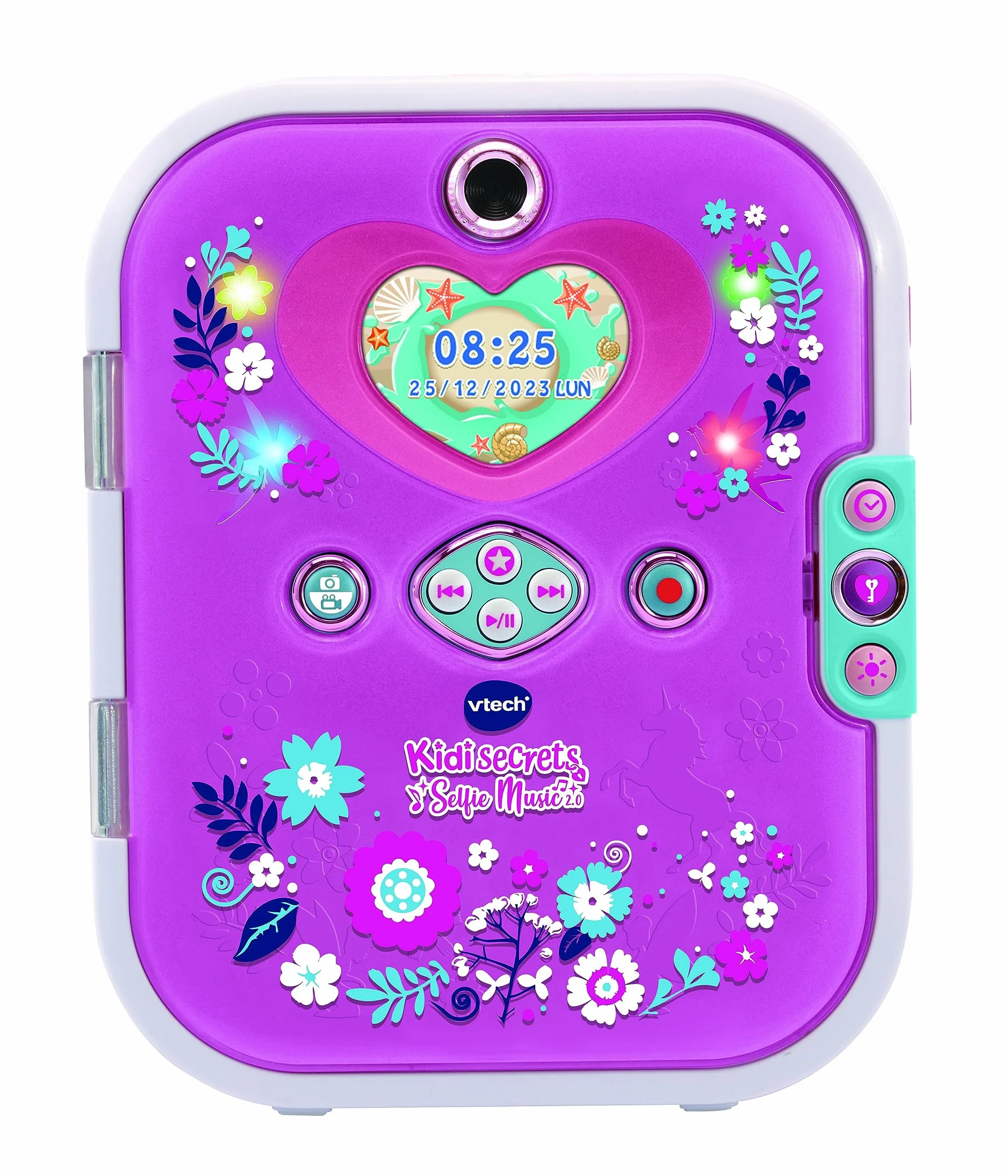 VTech KidiSecrets Selfie Music 2.0, interaktywny dziennik dla dzieci z podwójnym aparatem i MP3, elektroniczny dziennik z kolorowym ekranem i klawiaturą, język włoski, baterie w zestawie, 6-12 lat