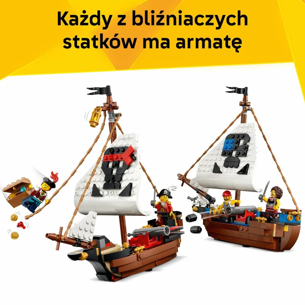 LEGO Creator 3 w 1 Legendarny statek piracki, zabawka konstrukcyjna dla chłopca lub dziewczynki, możliwość przebudowania na zamek lub bliźniacze statki, prezent dla dzieci w wieku od 9 lat 31387