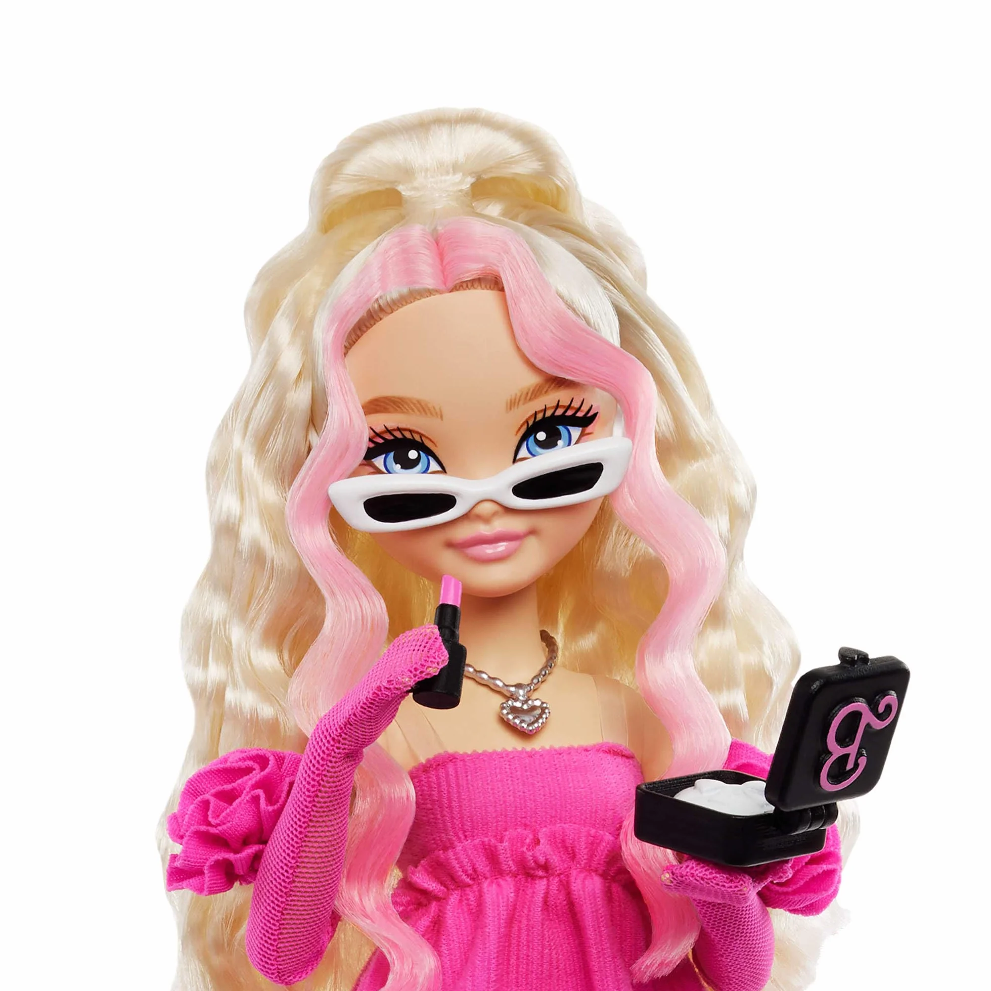 Barbie Dream Besties Lalka modowa „Malibu” do ustawiania w różnych pozach z falowanymi blond włosami i 8 akcesoriami urodowymi, HYC21