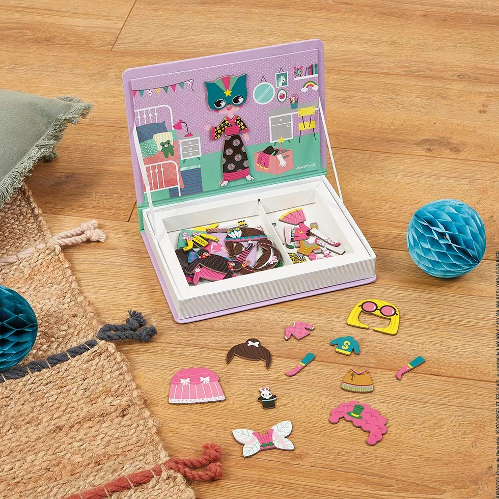 Janod - Magneti'Book for Girls - Magnetic Educational Game, 46 Pieces - Fine Motor Skills and Imagination Learning - From 3 Years, J02718