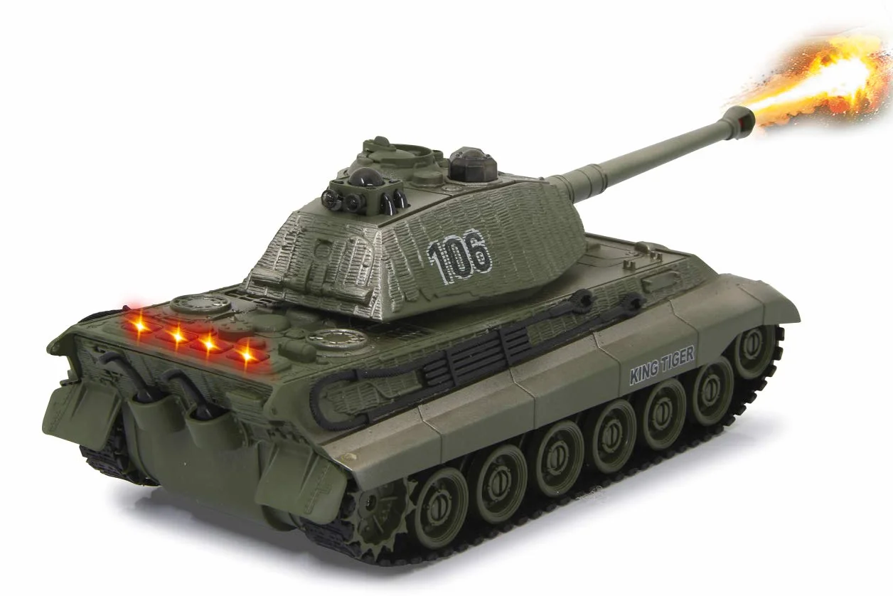 JAMARA 403635 – zestaw bojowy Tiger 2,4 GHz – tryb bitwy z symulowanym wskaźnikiem uszkodzeń (awaria napędu, niezdolności do walki i prowadzenia pojazdu), bardzo zwrotny, ogień broni, ogień z karabinu
