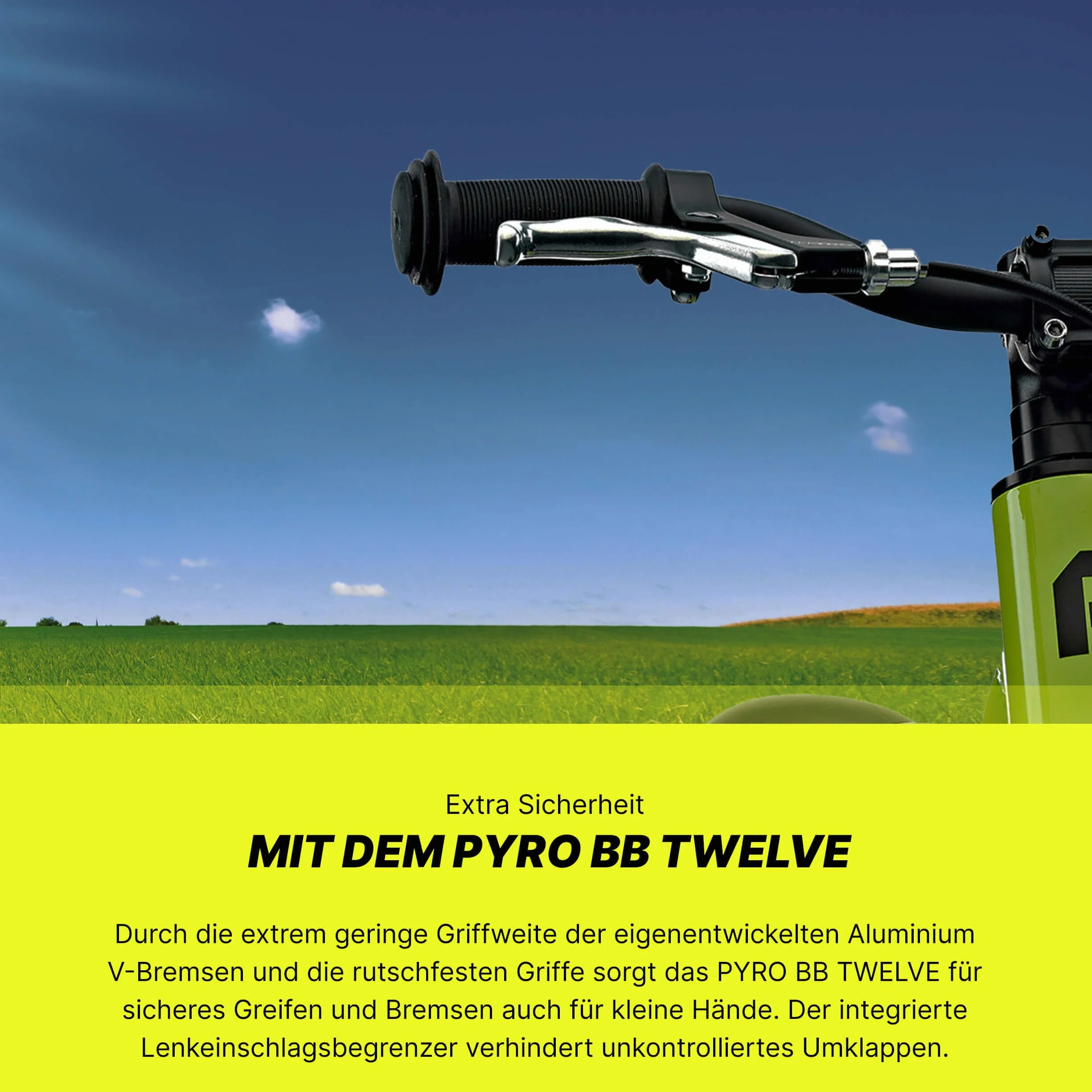 PYRO BB Twelve – rower biegowy (12 cali rower balansowy dla małych dzieci od 1,5 roku, kierownica i siodełko z regulacją wysokości, aluminiowe hamulce V-Brake)
