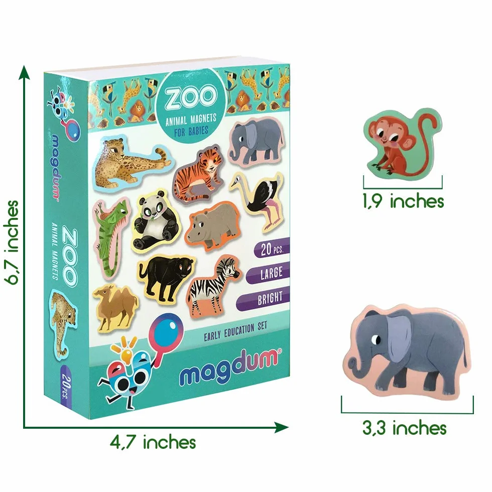 Magnesy na lodówkę dla dzieci MAGDUM Zoo magnesy ze zwierzętami – 20 dużych magnesów na lodówkę dla małych dzieci – magnetyczne magnesy na zwierzęta – zabawki magnetyczne dla maluchów