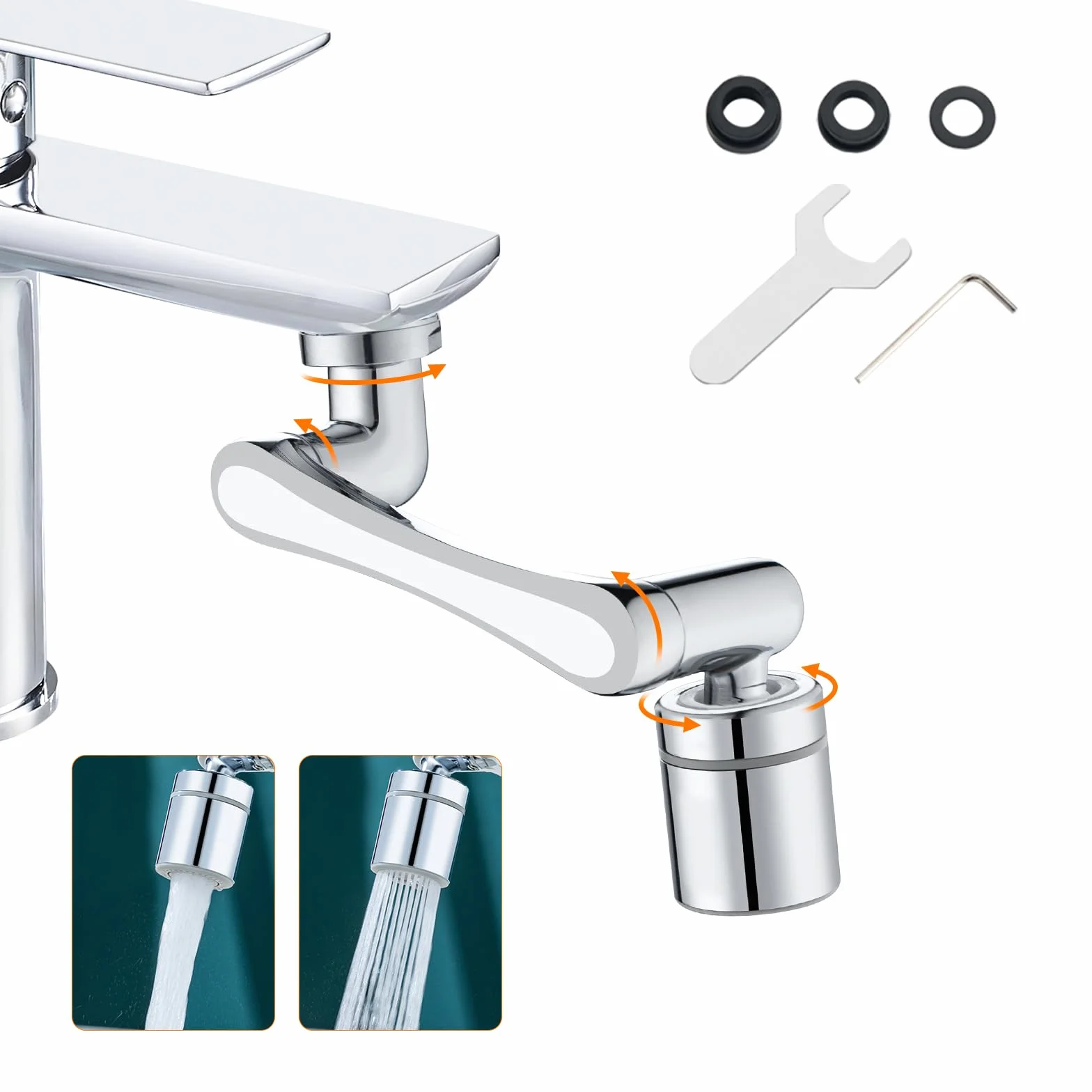 Ibergrif M91006 Obracany Aerator Baterii 1440° – Adapter Przedłużający Baterię z Mosiądzu Chromowanego z 2 Trybami Strumienia do Umywalki i Kuchni, Gwinty 20/22/24 mm Uniwersalne