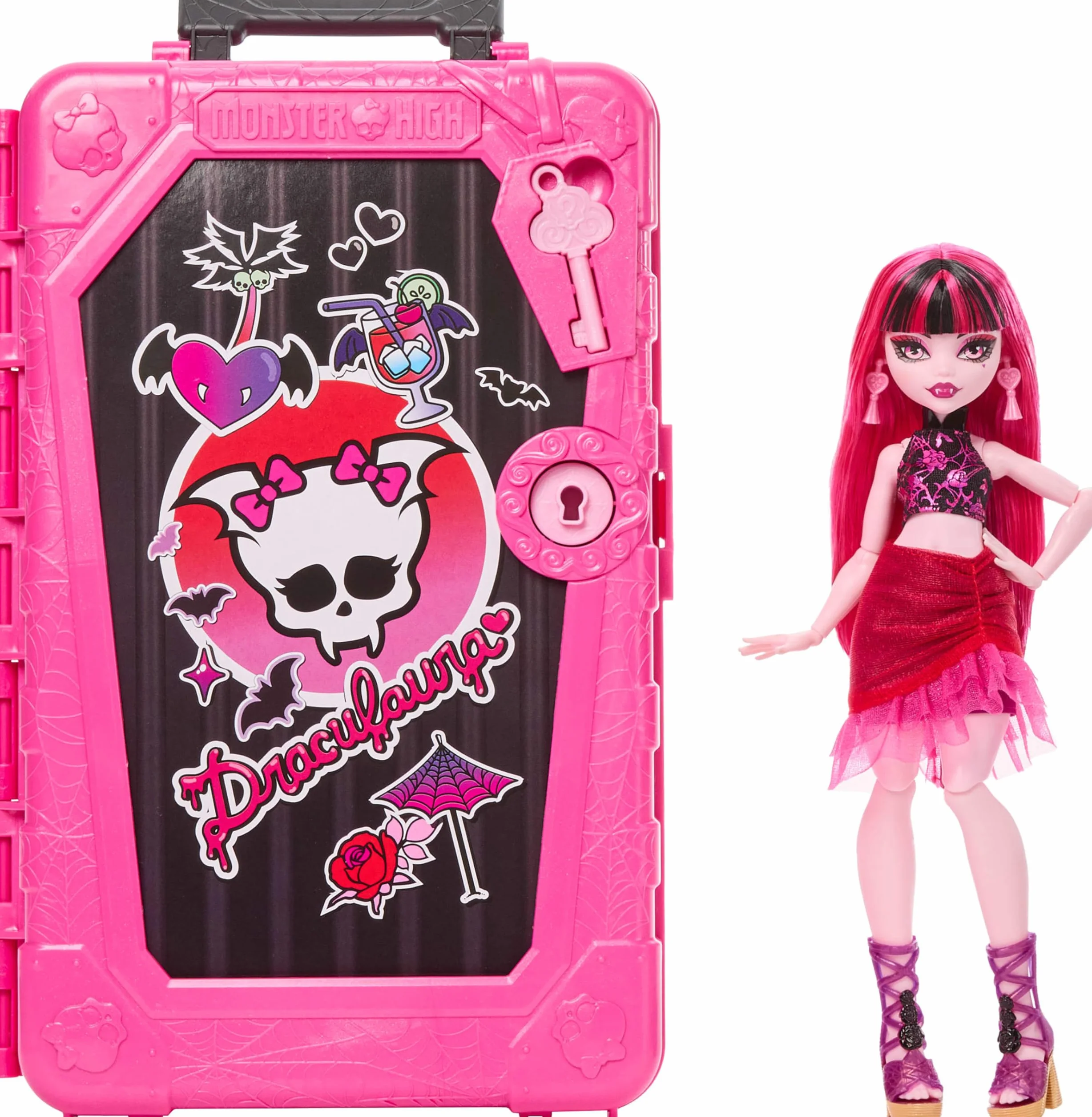 Monster High Straszysekrety Seria 7 Upiorystyczne wakacje Draculaura Zestaw lalka walizka akcesoria JDR50