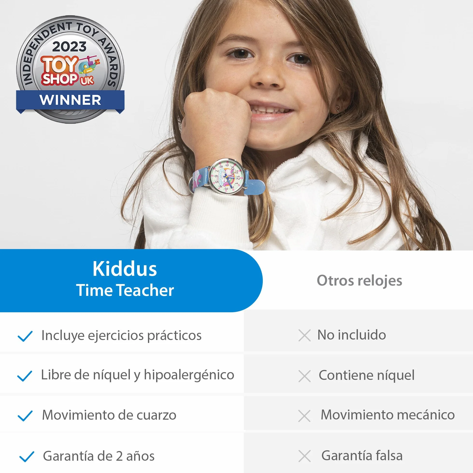 Kiddus Analogowy zegarek edukacyjny dla chłopca, dziewczynki. Naucz się czytać zegar dzięki naszemu łatwemu systemowi Time Teacher, ćwiczenia w zestawie. Zaprojektowany w Barcelonie, ciągnąć