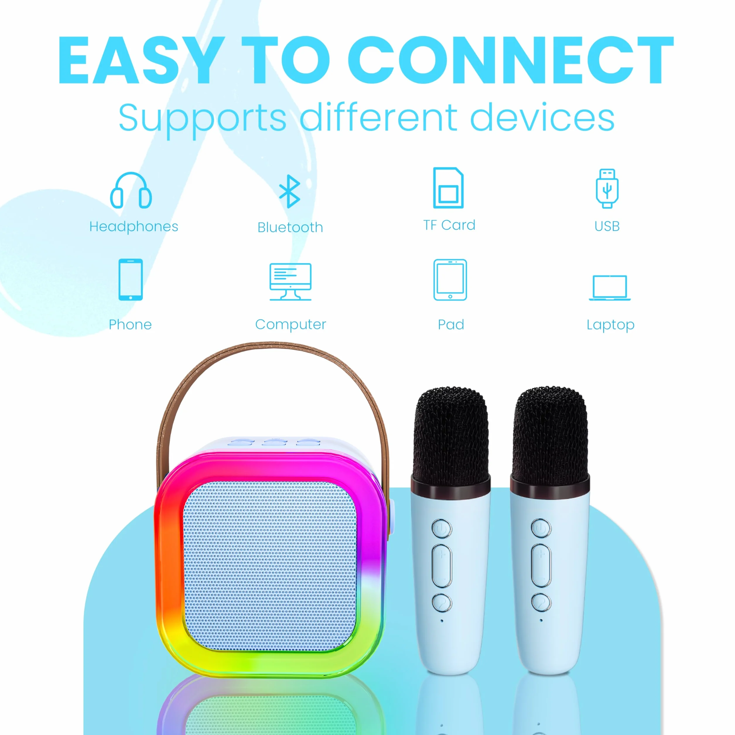 Maszyna do karaoke dla dzieci i dorosłych, przenośny głośnik Bluetooth z 2 mikrofonami bezprzewodowymi, prezenty, zabawki, prezenty dla dziewcząt w wieku 4, 5, 6, 7, 8, 9, 10, 12 lat, urodziny