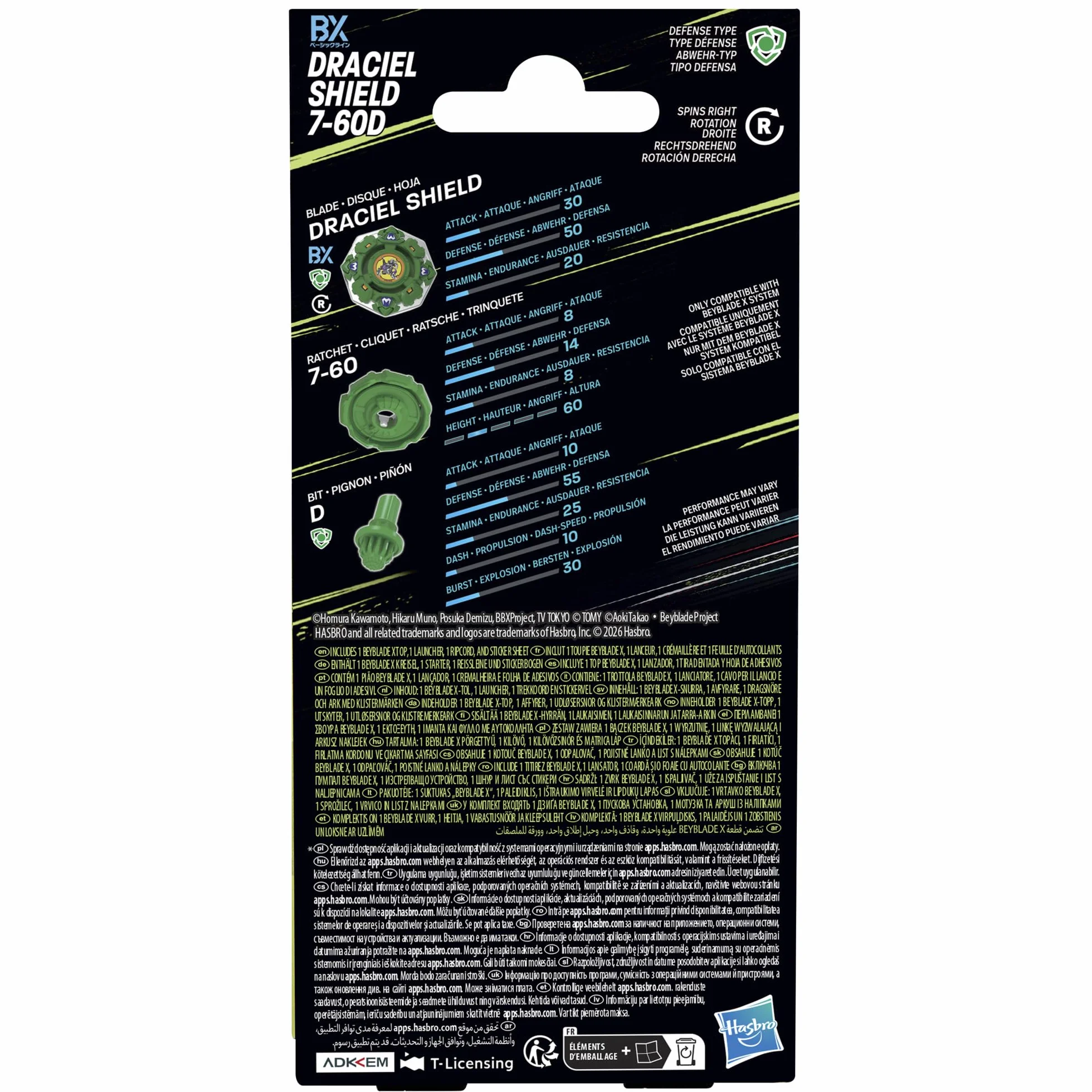 Takara Tomy Beyblade X X-Over Project Draciel Shield 7-60D bączek defensywa z wyrzutnią