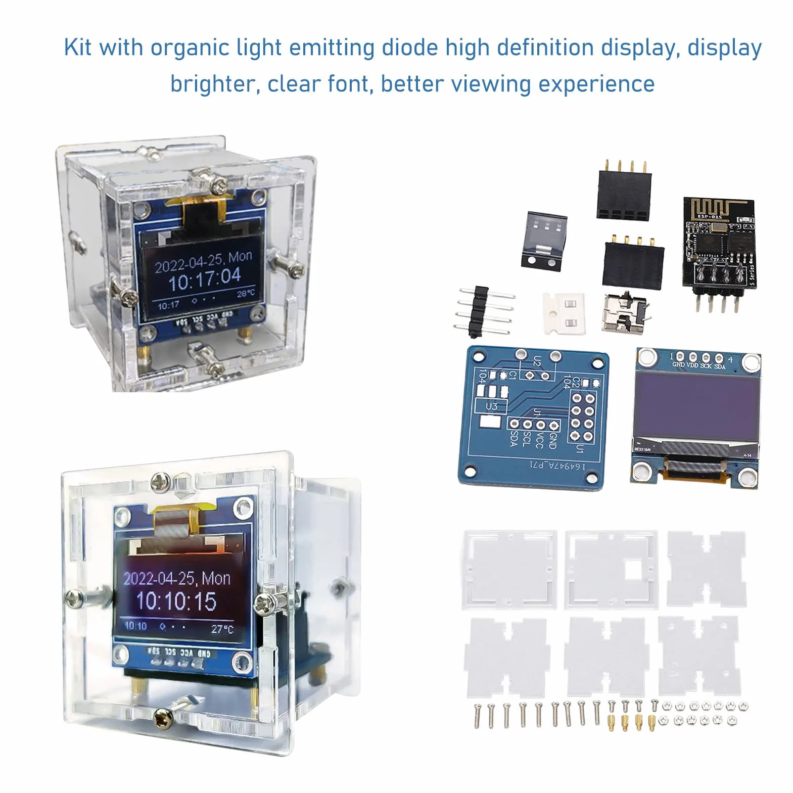 Cyfrowy Elektroniczny Minizegar Zestaw do Samodzielnego Montażu Budzik DIY Zestaw Modułu Rozrządu DIY Zestaw Elektroniki do Projektów Związanych z Nauką i Nauczaniem, Powłoka Akrylowa Organiczna Dioda