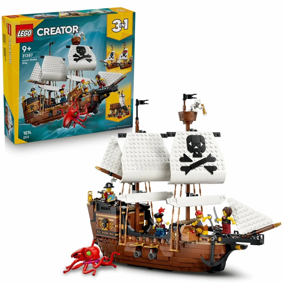 LEGO Creator 3 w 1 Legendarny statek piracki, zabawka konstrukcyjna dla chłopca lub dziewczynki, możliwość przebudowania na zamek lub bliźniacze statki, prezent dla dzieci w wieku od 9 lat 31387