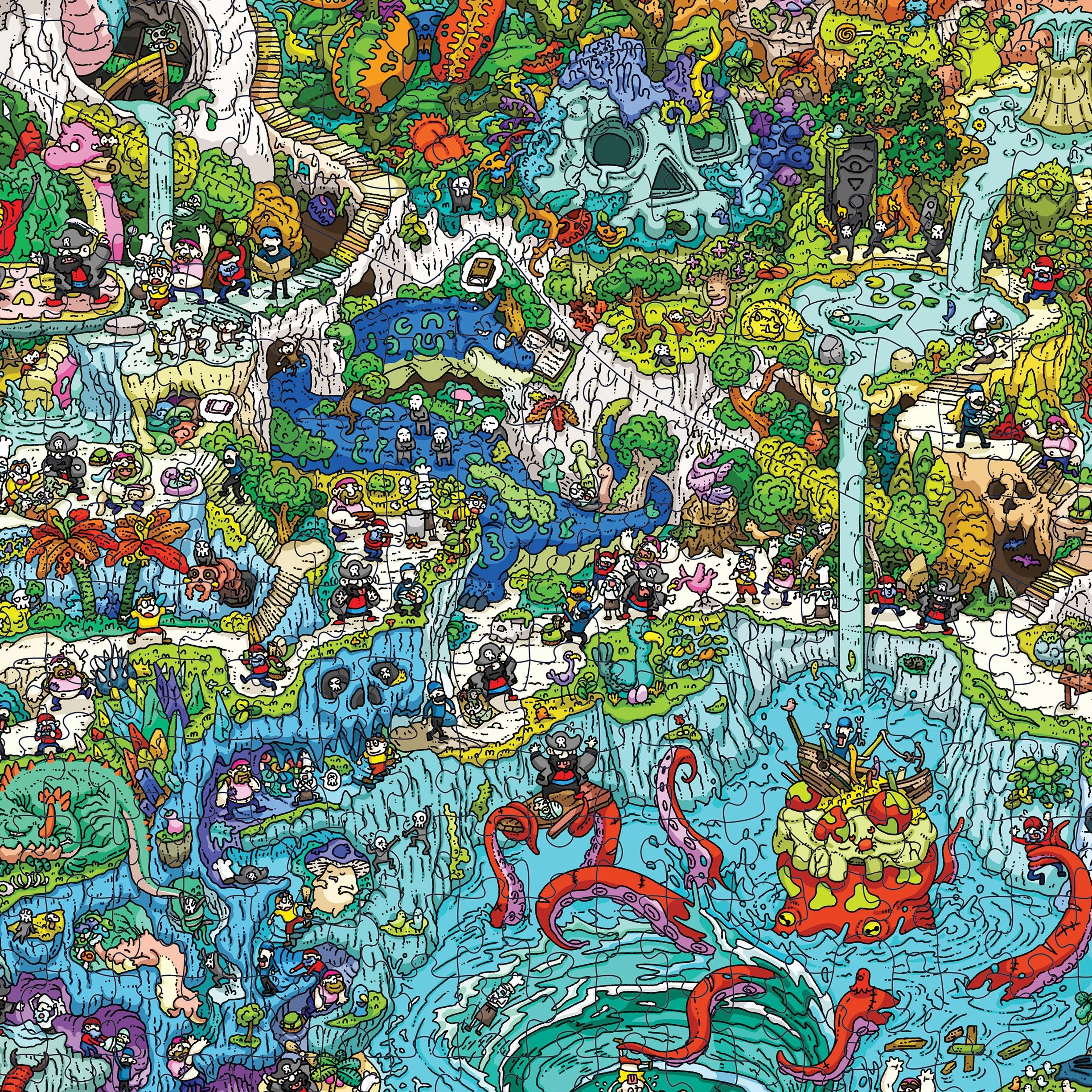 Magic Puzzle Company Zestaw 3 układanek z serii czwarta: Big Rock City, The Awakened Artifacts i The Peckish Pirates, 1000-elementowe puzzle