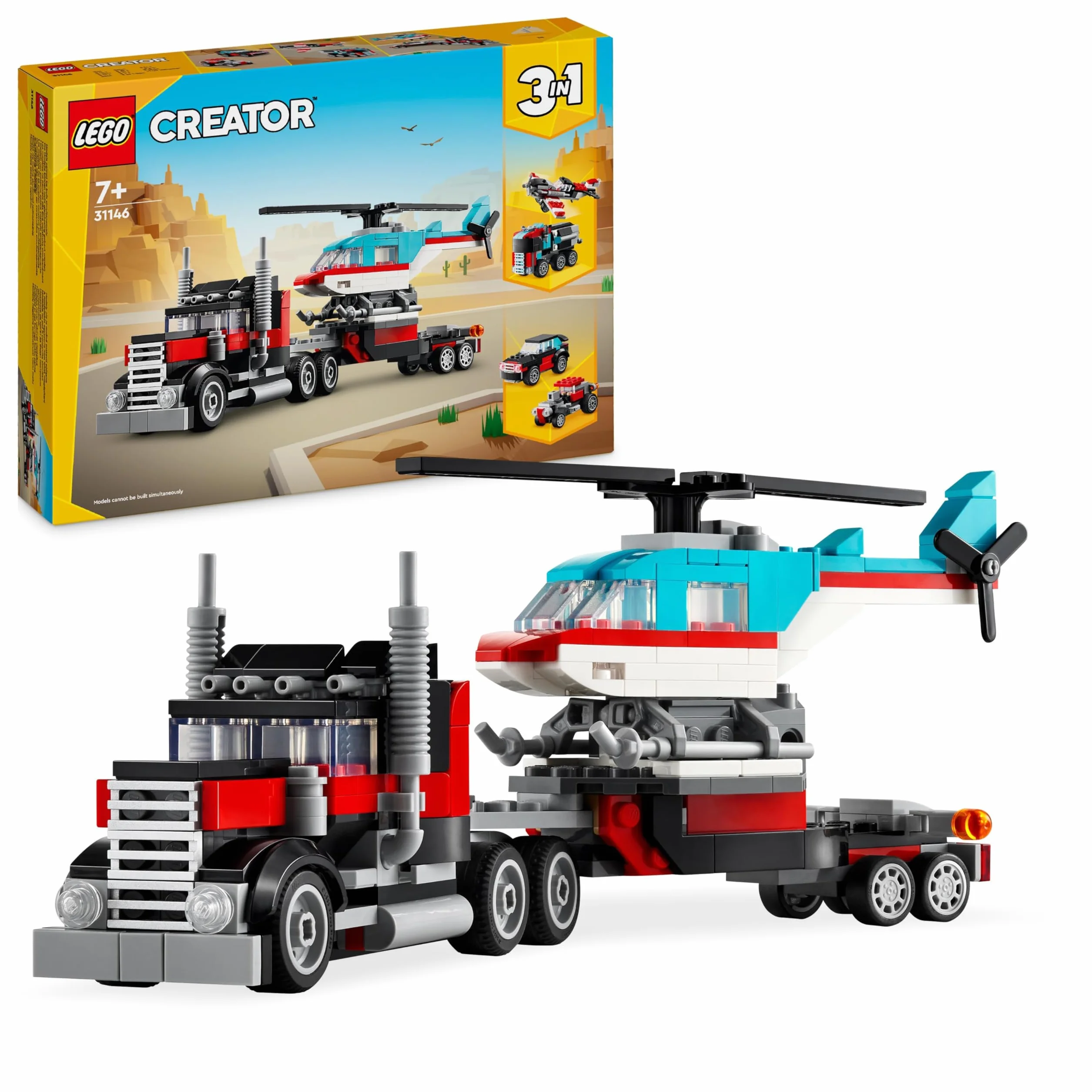 LEGO Creator 3w1 Ciężarówka z platformą i helikopterem 31146