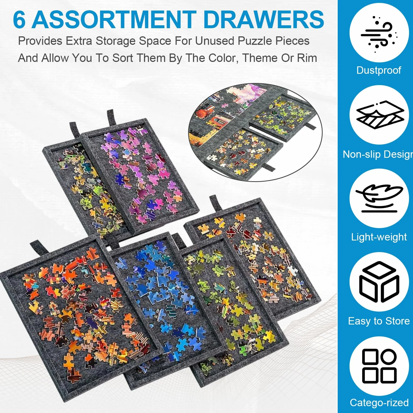 Przechylana tablica do puzzli, tablica do puzzli 1000 elementów z podstawką i pokrowcem zaprojektowanym 2 w 1, lekka filcowa torba do przechowywania z 6 szufladami, przenośny stół plateau do puzzli