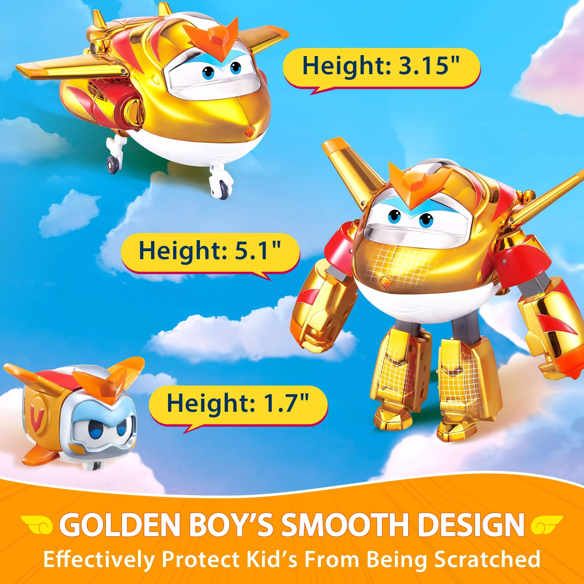 Super Wings EU770441 - Transforming Golden Boy & Pet, transformująca figurka zabawki, około 12 cm, ze zwierzęciem domowym około 4,3 cm, dla dzieci od 3 lat